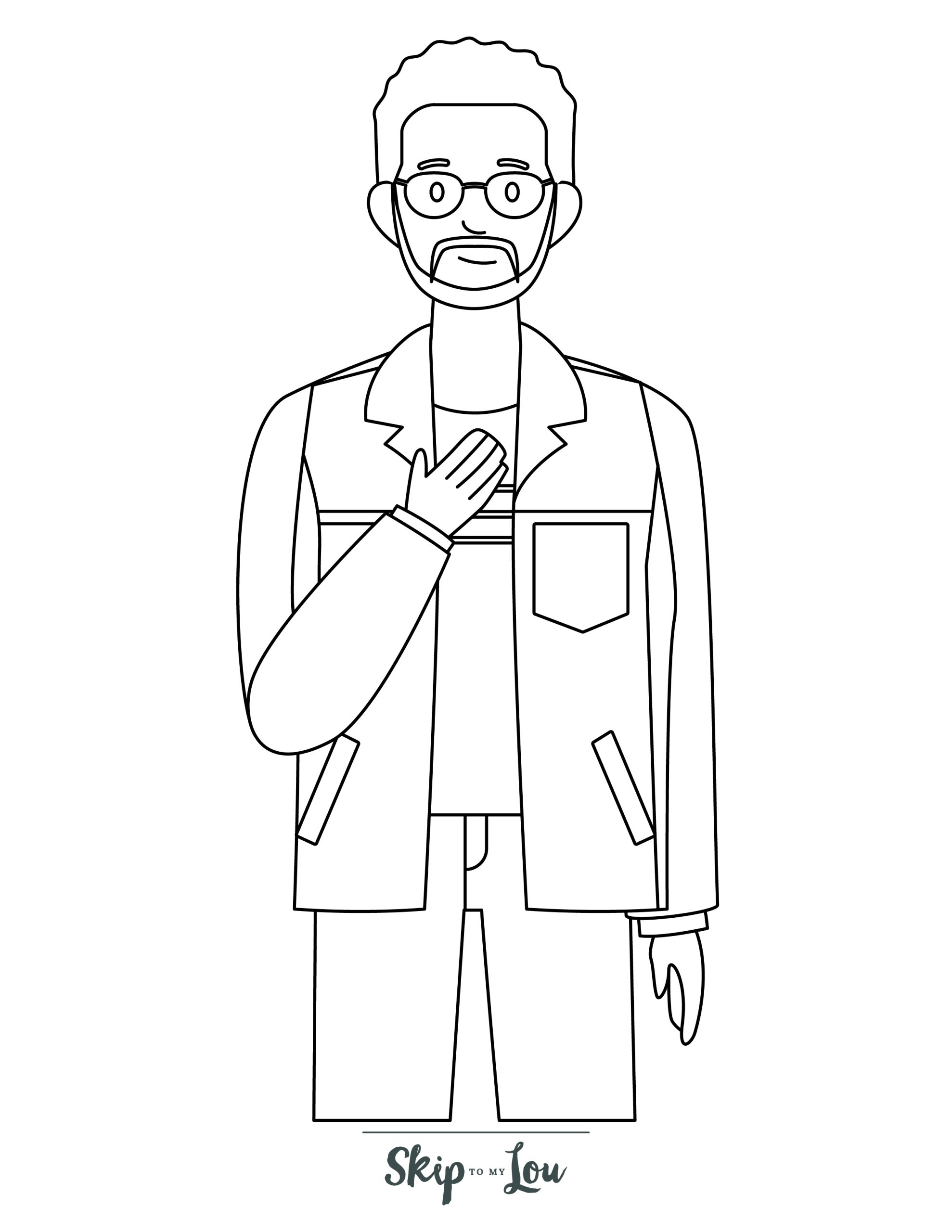 People Coloring Page 12 - Line drawing of smart man standing