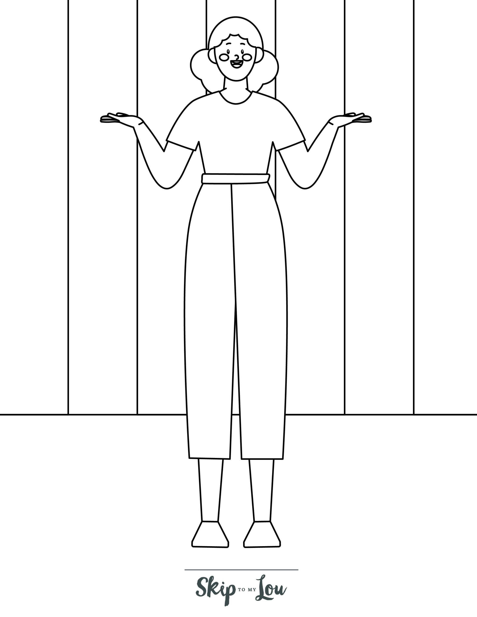 People Coloring Page 6 - Line drawing of cute girl standing