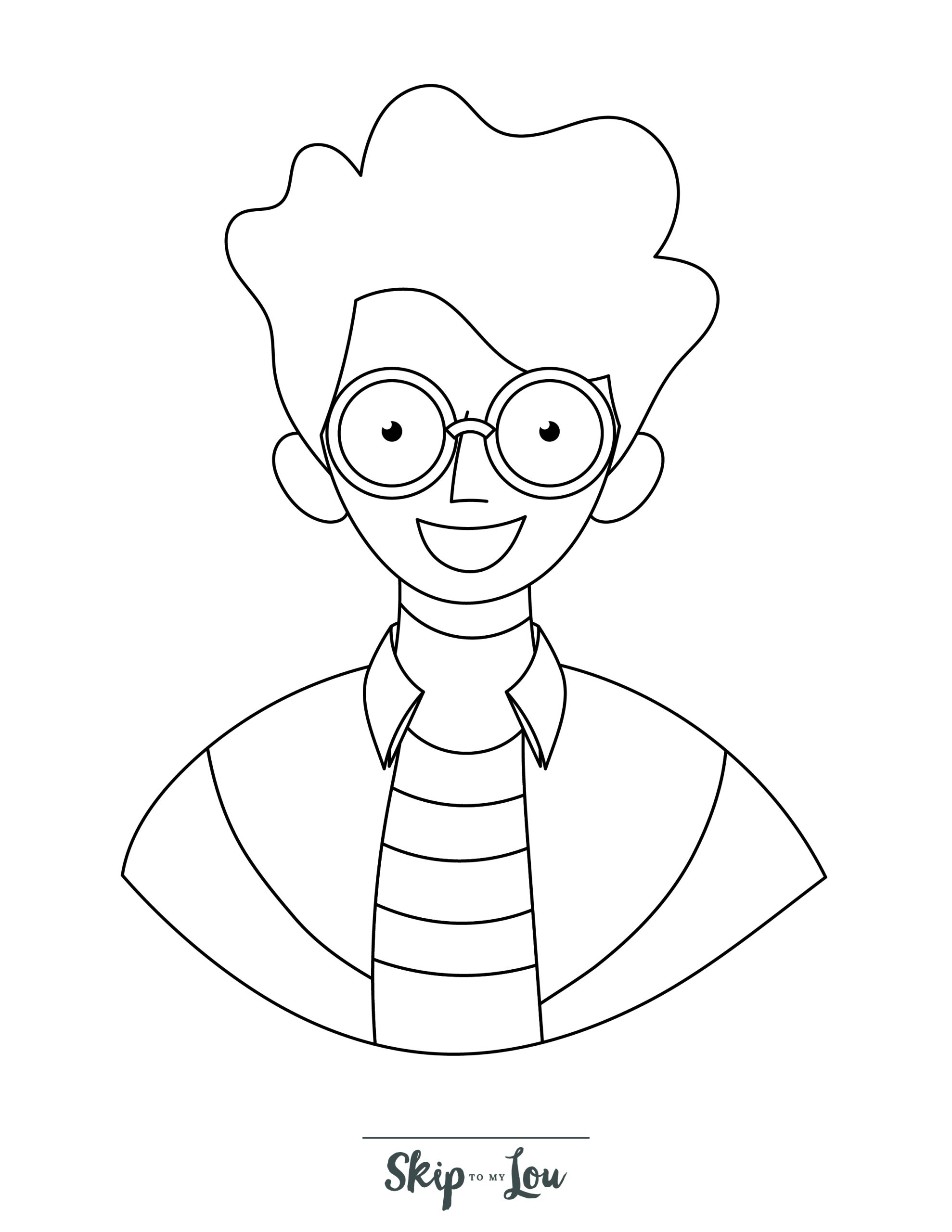 People Coloring Page 8 - Line drawing of boy with glasses