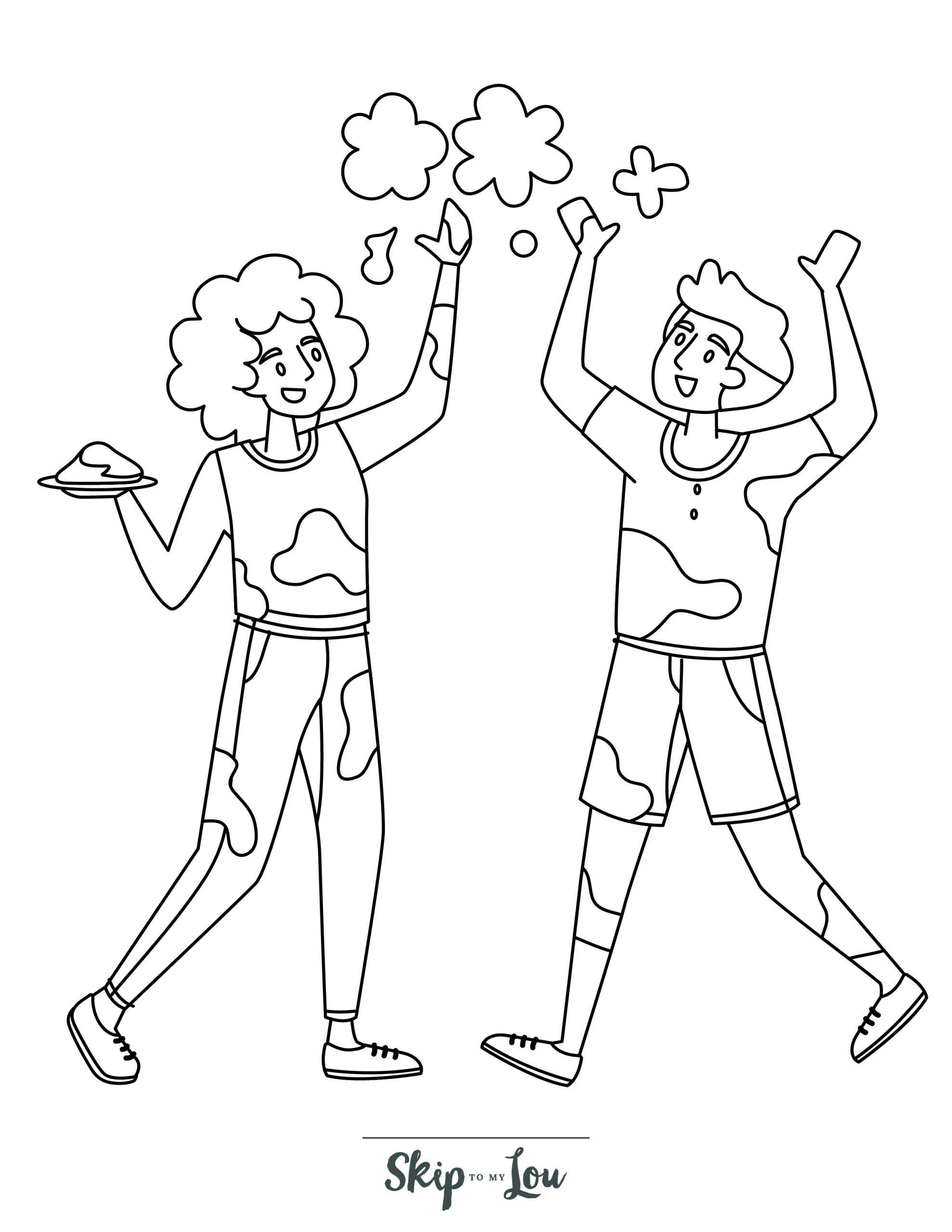 People Coloring Page 5 - Line drawing of happy couple playing together