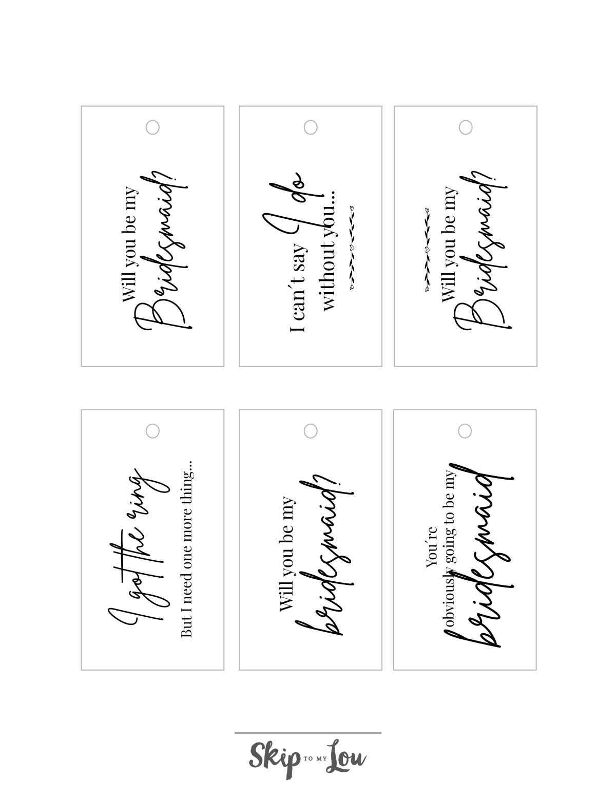 Printable bridesmaid tags to put on bridesmaids gifts