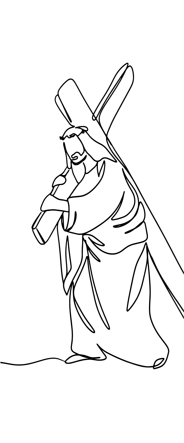 Christian Bookmark Coloring Page 2 - Line drawing of Jesus carrying the cross
