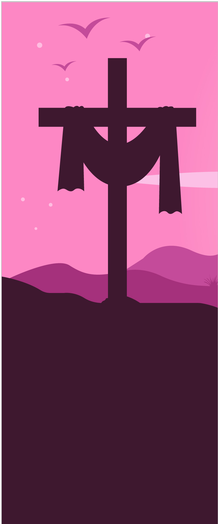 Christian Bookmark Color Print 1 - Drawing of large Christian cross with pink background