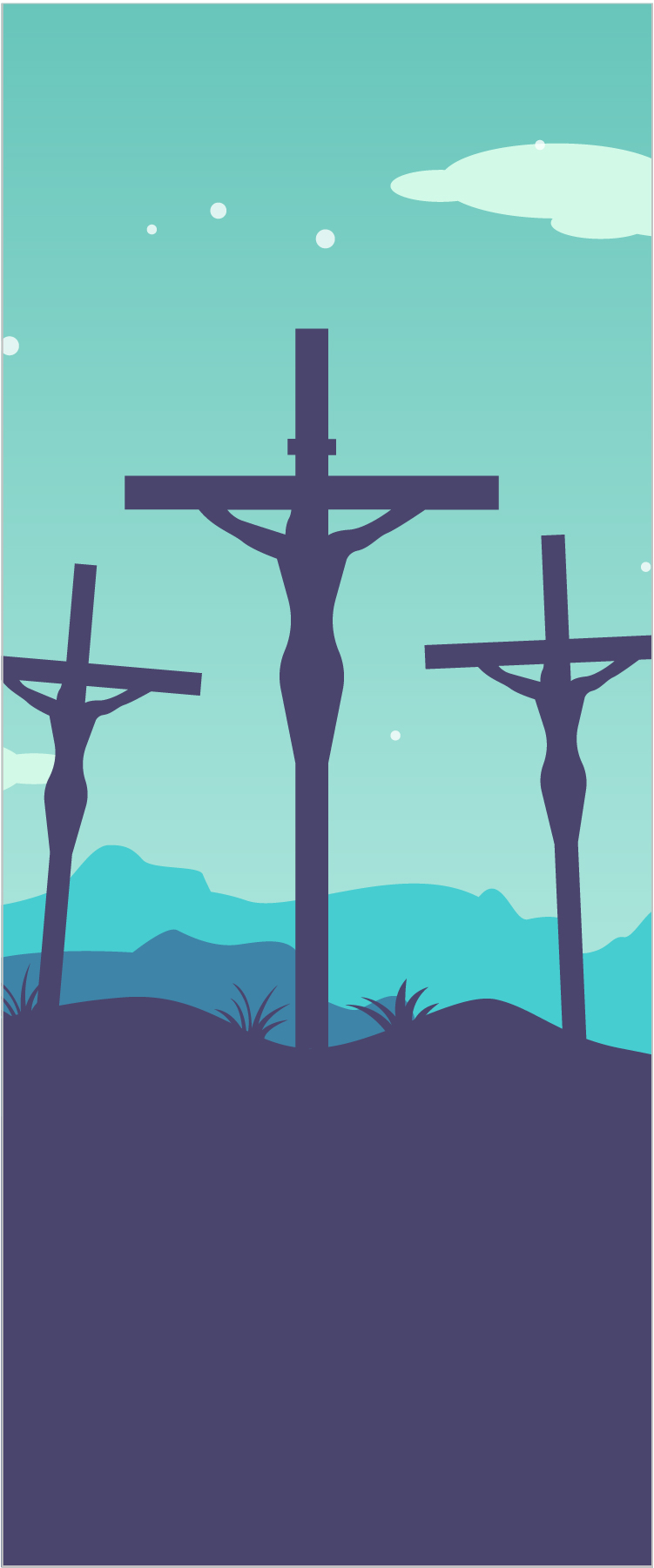 Christian Bookmark Color Print 2 - Drawing of three Christian crosses with blue background