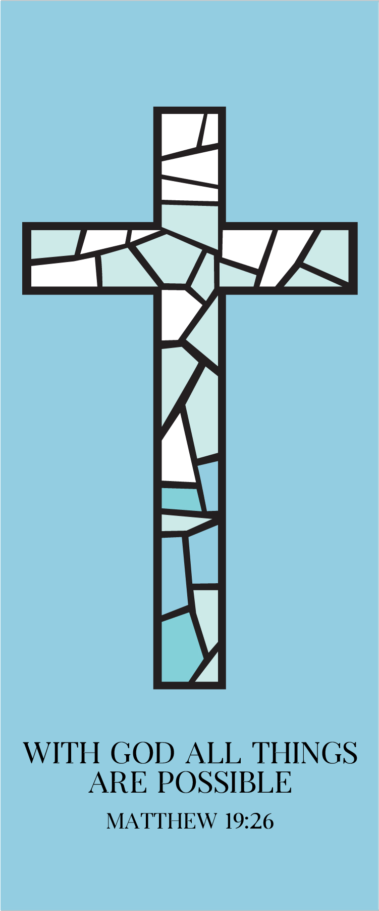 Christian Bookmark Color Print 3 - Drawing of Christian cross with stained-glass-style patterning and bible verse