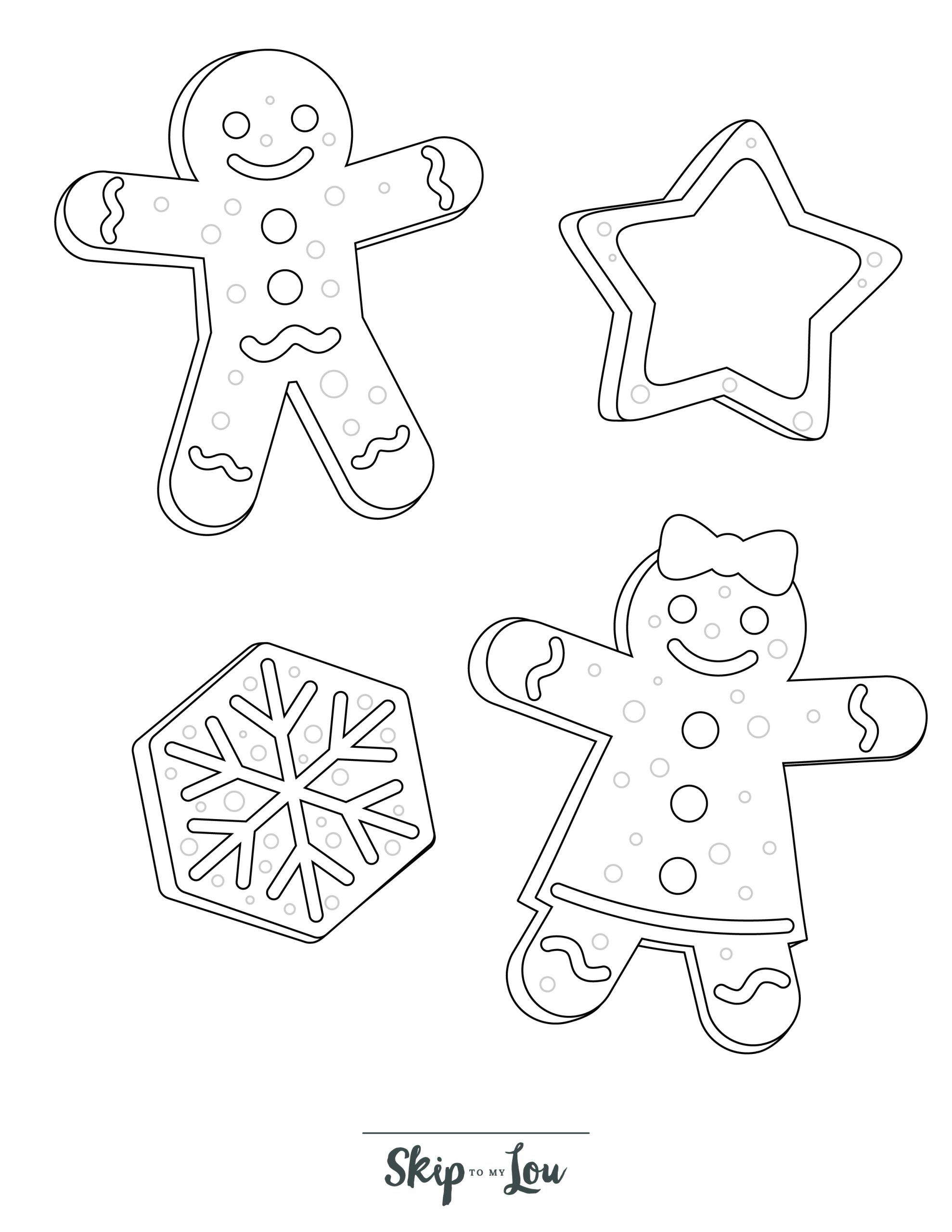 Holiday Coloring Page 1 - Line drawing of different Christmas cookies 