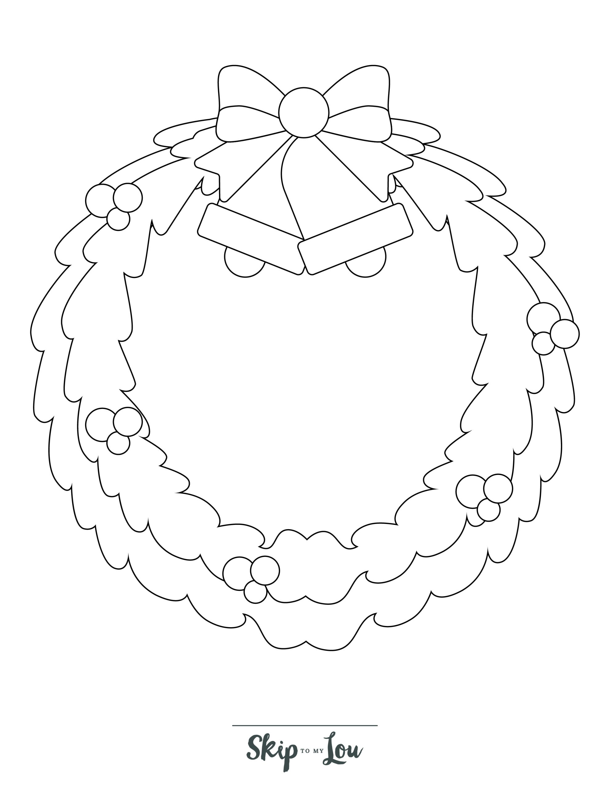 Holiday Coloring Page 10 - Line drawing of a christmas wreath 