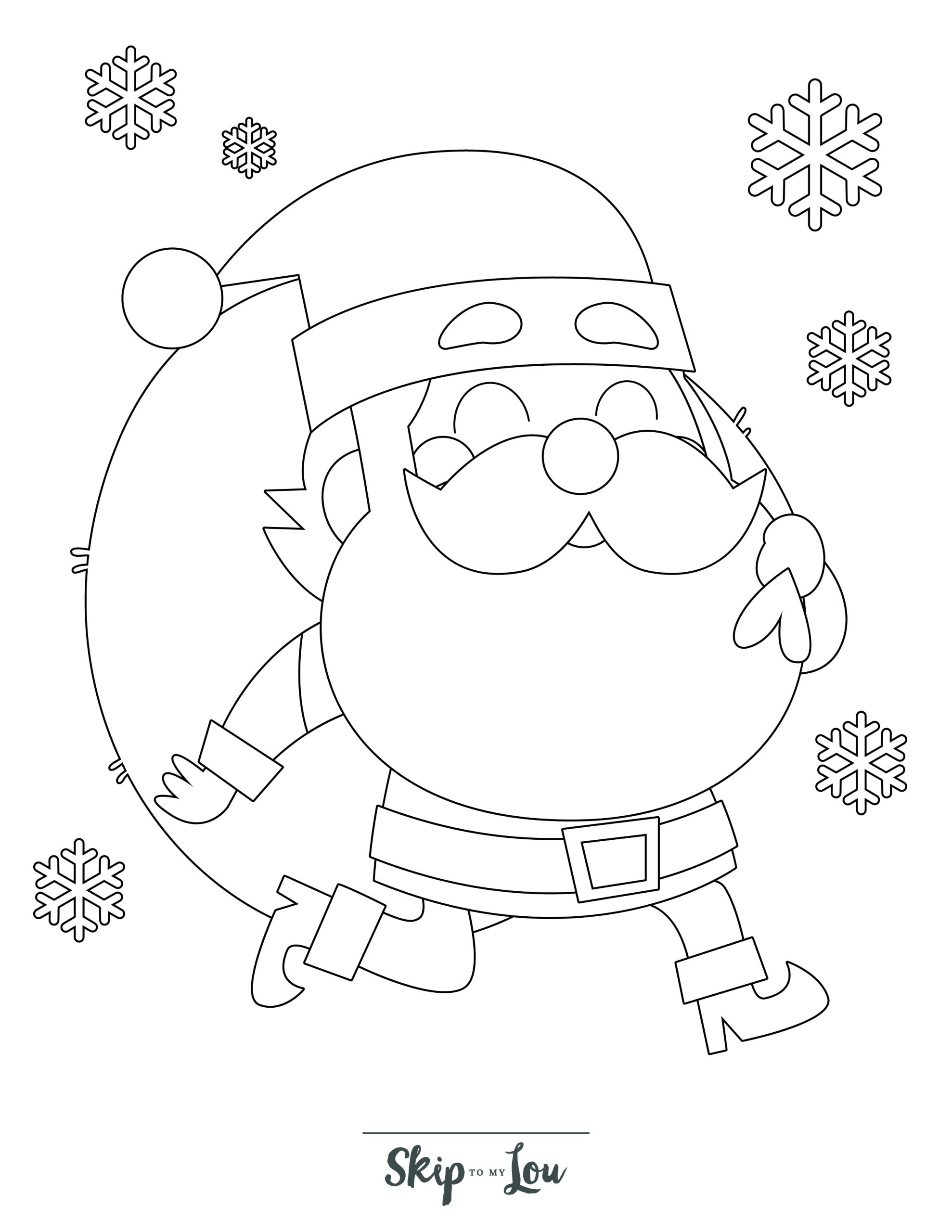 Holiday Coloring Page 11 - Line drawing of a little santa holding a big bag