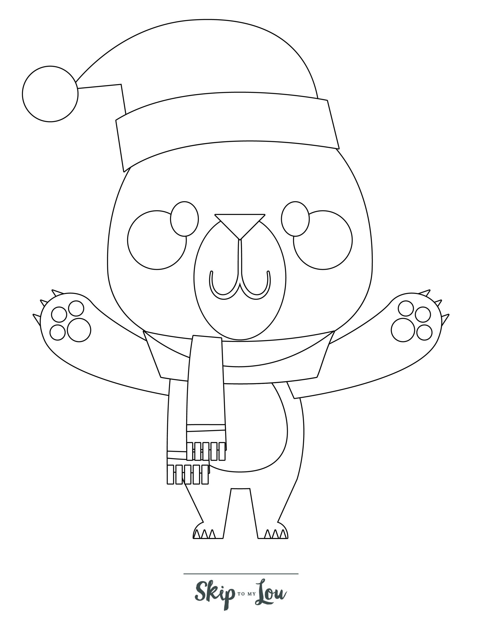 Holiday Coloring Page 12 - Line drawing of a bear with arms out ready for a hug