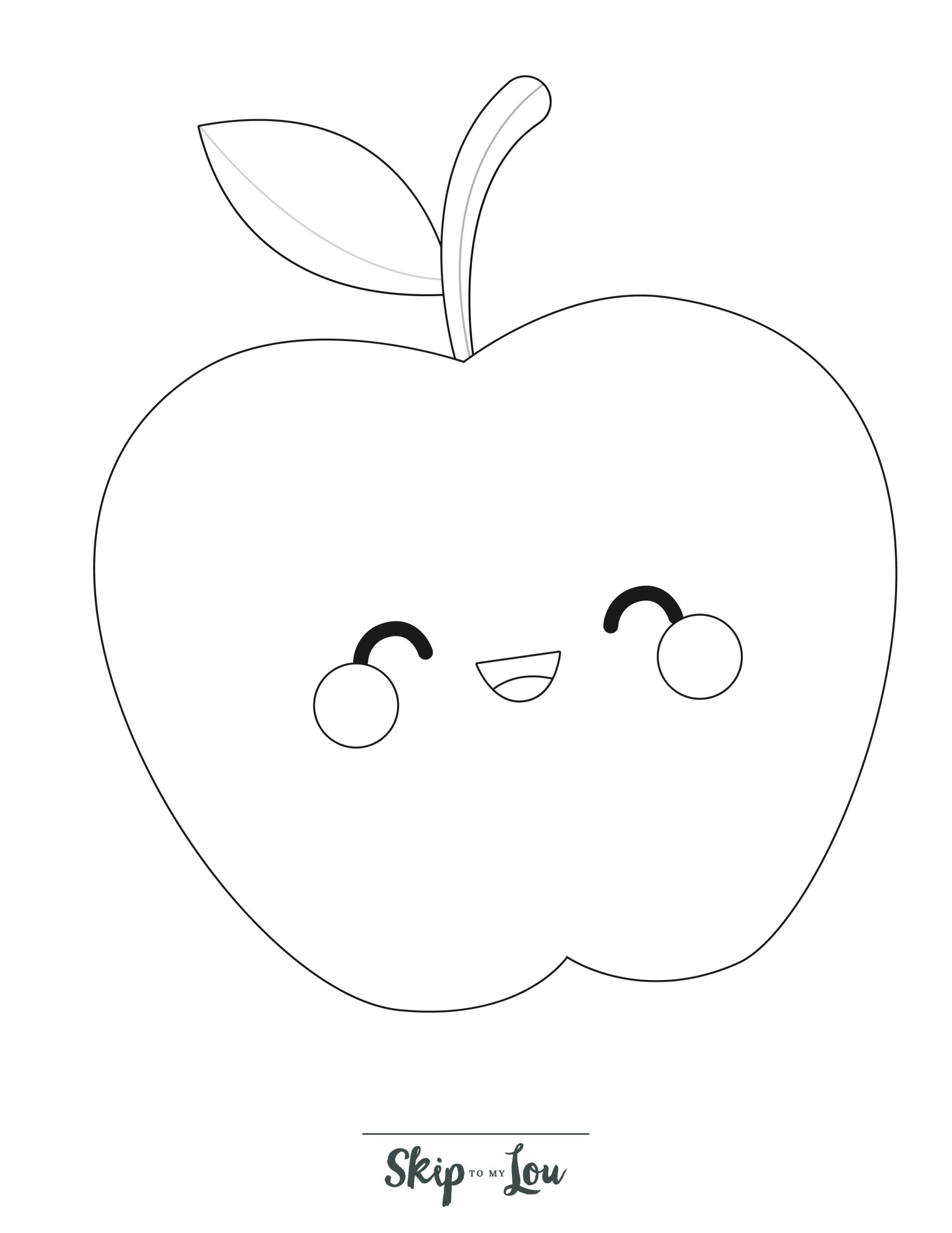 Preschool Coloring Page 10 - Simple line drawing of an apple with a face