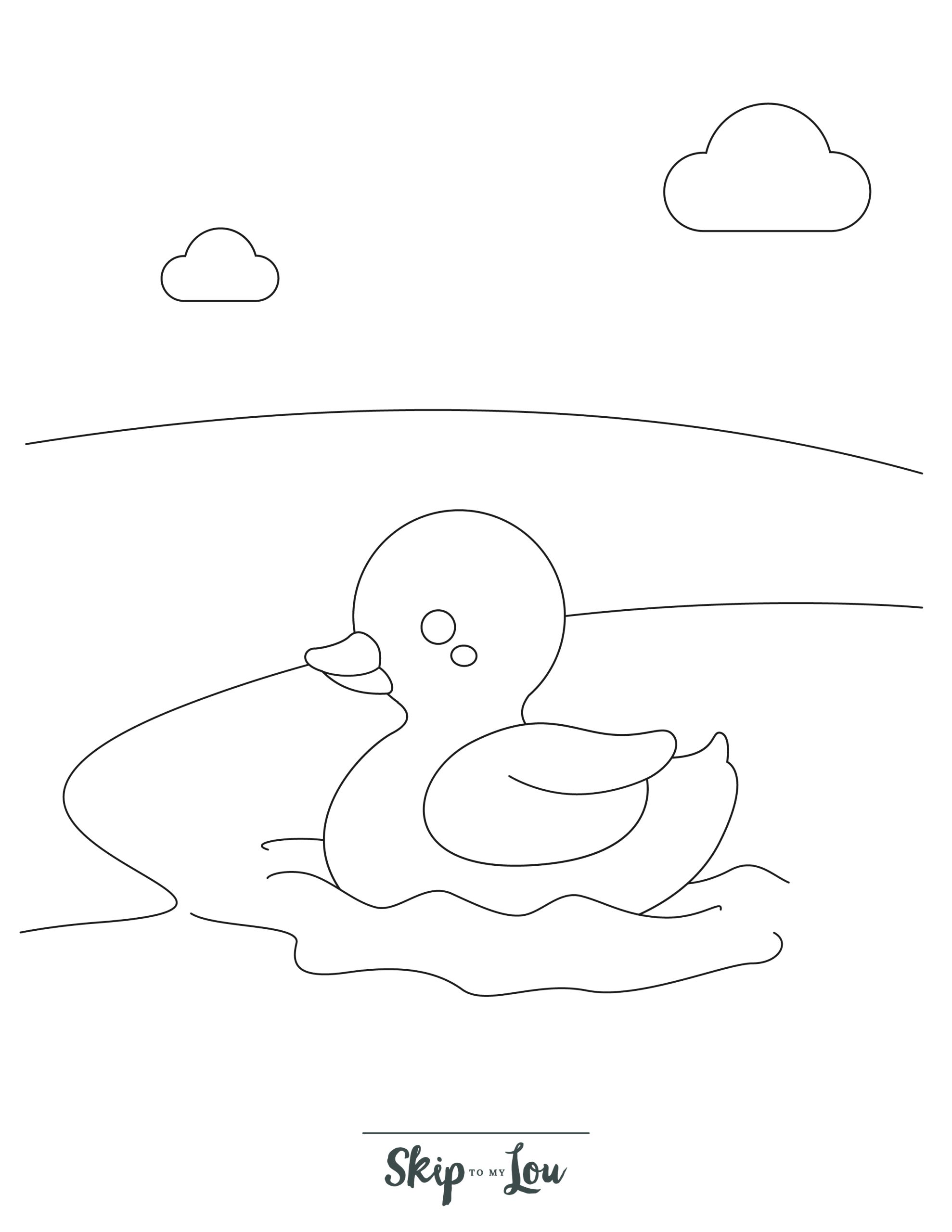 Preschool Coloring Page 4 - Simple line drawing of a duck in a pond