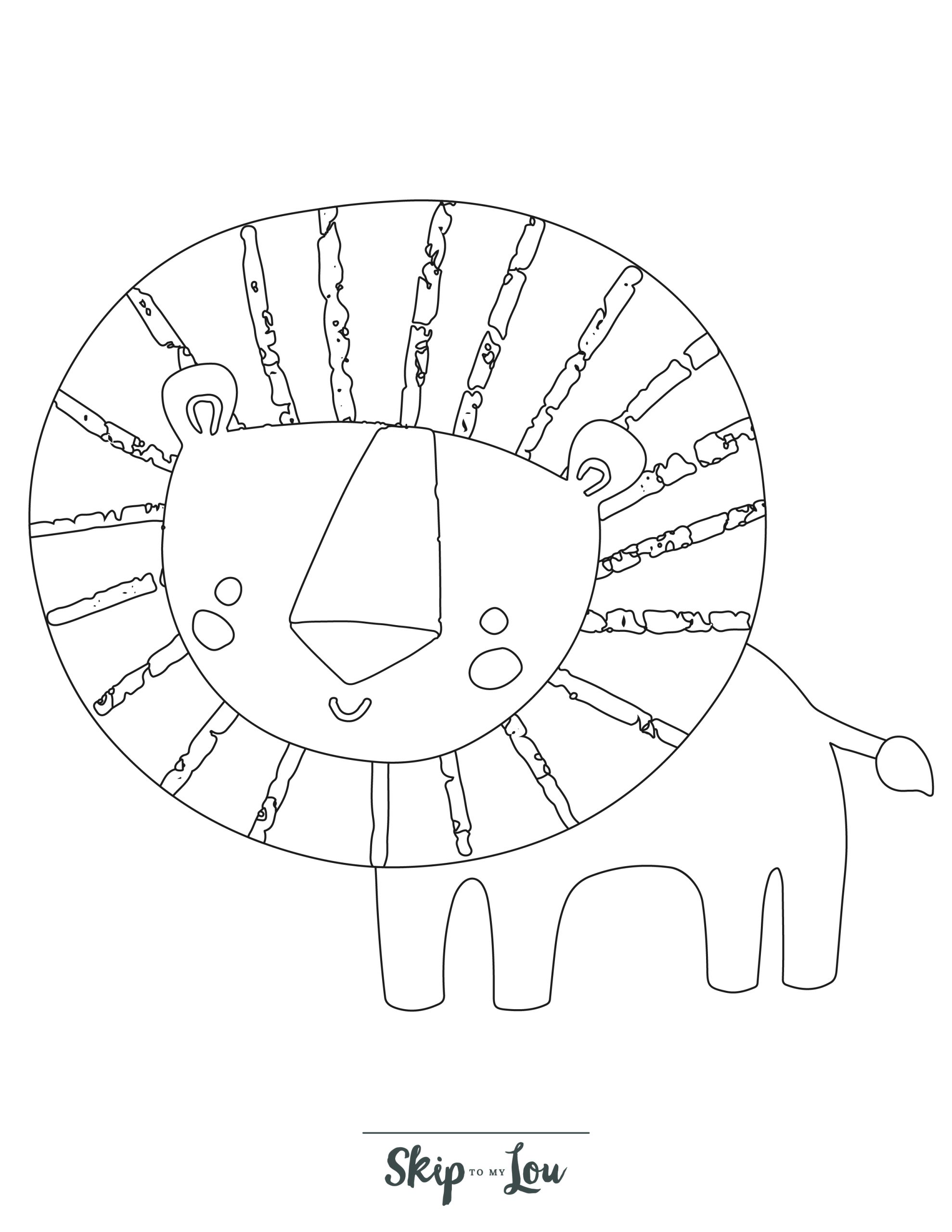 Skip to my Lou - Preschool Coloring Pages - Line drawing of a lion with a big mane