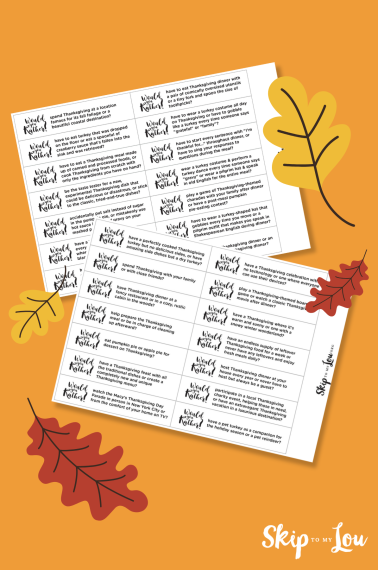 Printable would you rather thanksgiving on top of an orange background with thanksgiving decorations. pdf printable from skip to my lou