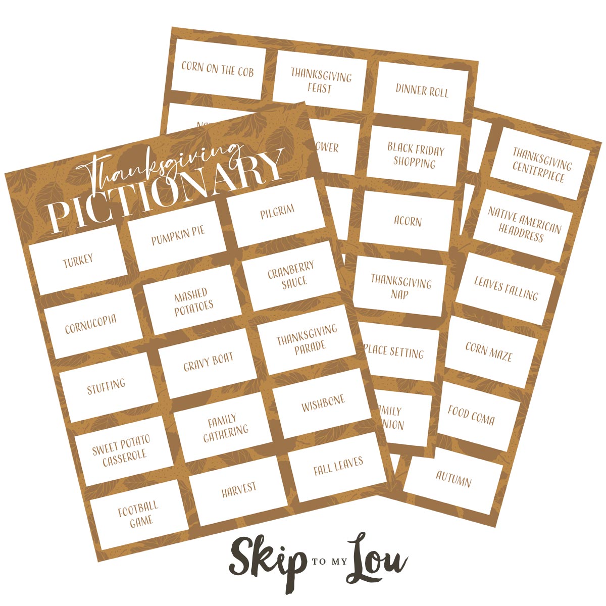 Thanksgiving Pictionary printable cards with random words to play with the entire family