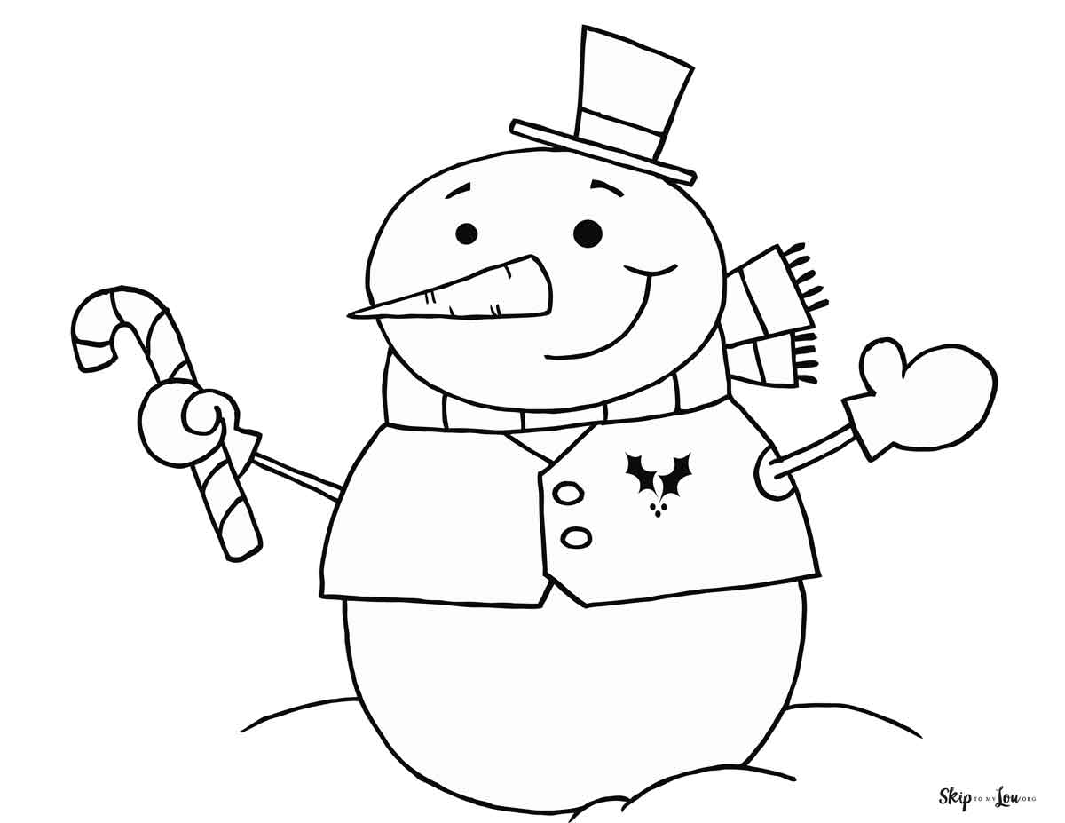 snowman holding candy cane