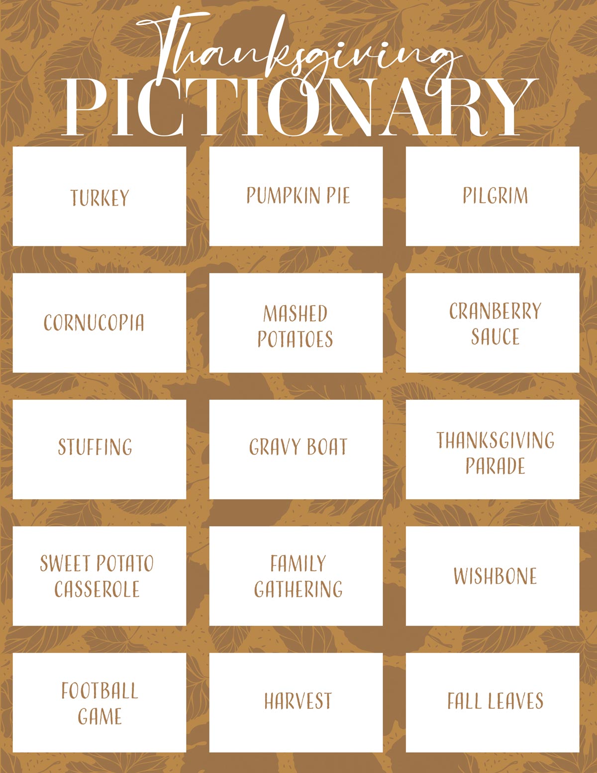 Free printable Thanksgiving pictionary cards to play with the whole family. from Skip to my Lou