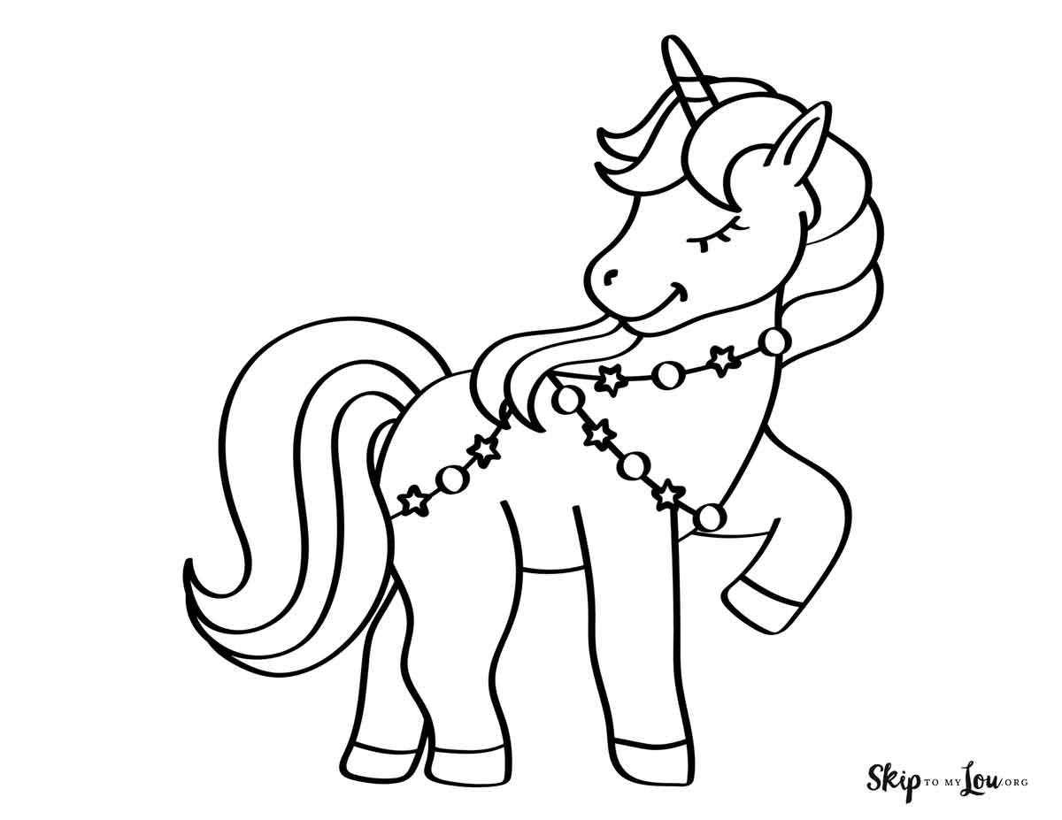 unicorn with christmas lights coloring page