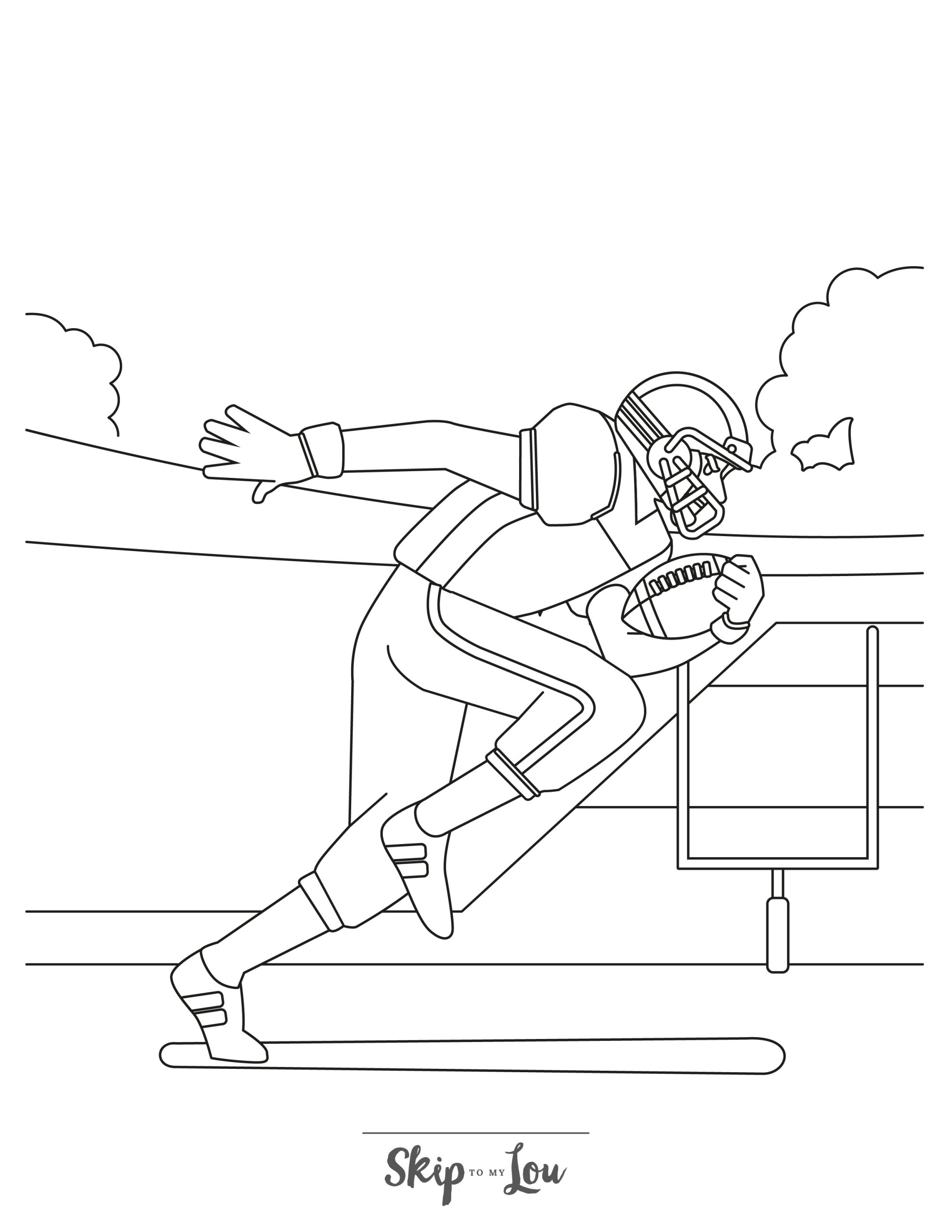 Football Coloring Page 2 - Line drawing of an nfl player running with a football