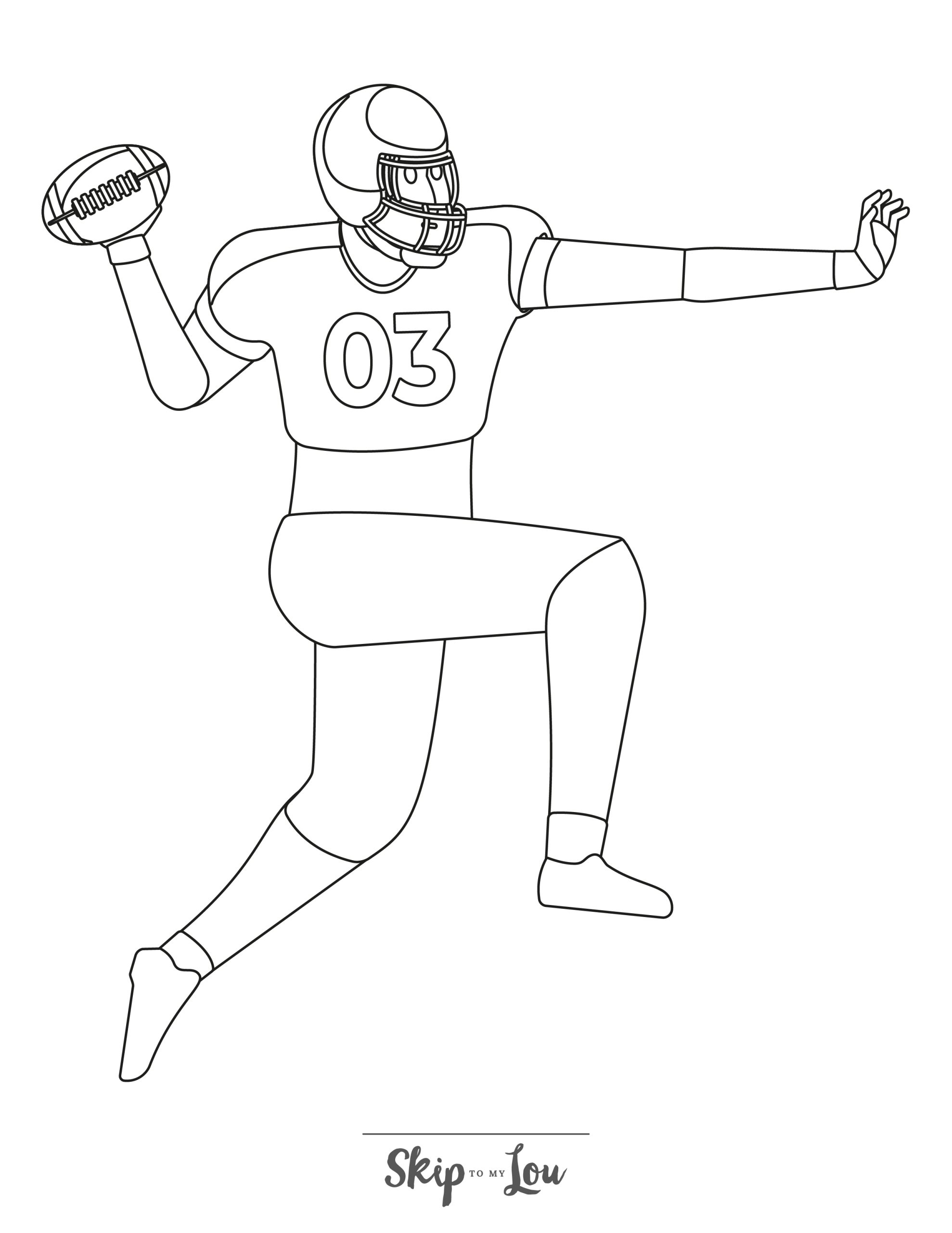 Football Coloring Page 8 - Line drawing of a footballer performing a forward pass 
