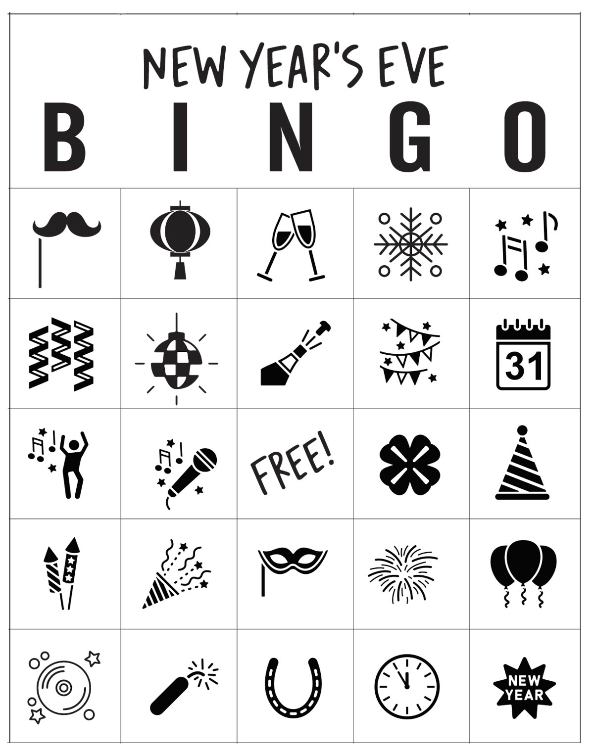 new year bingo card