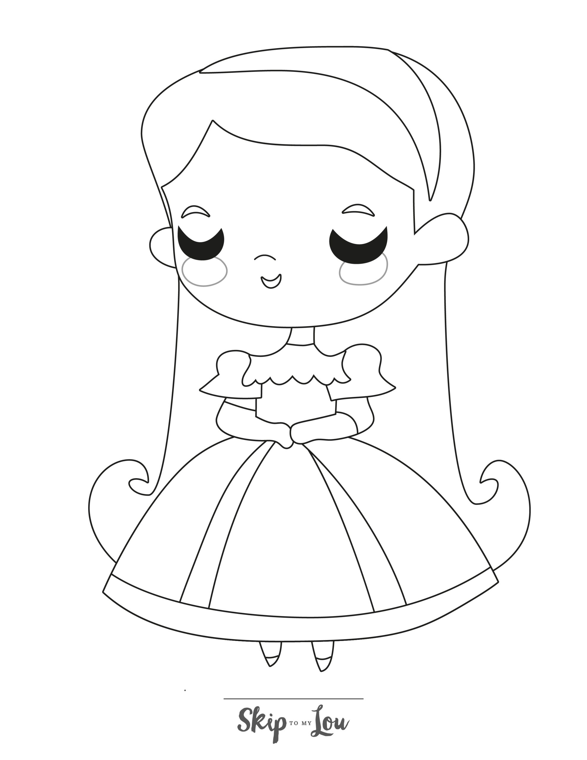 Rapunzel Coloring Page 11 - Line drawing of Rapunzel in the anime style