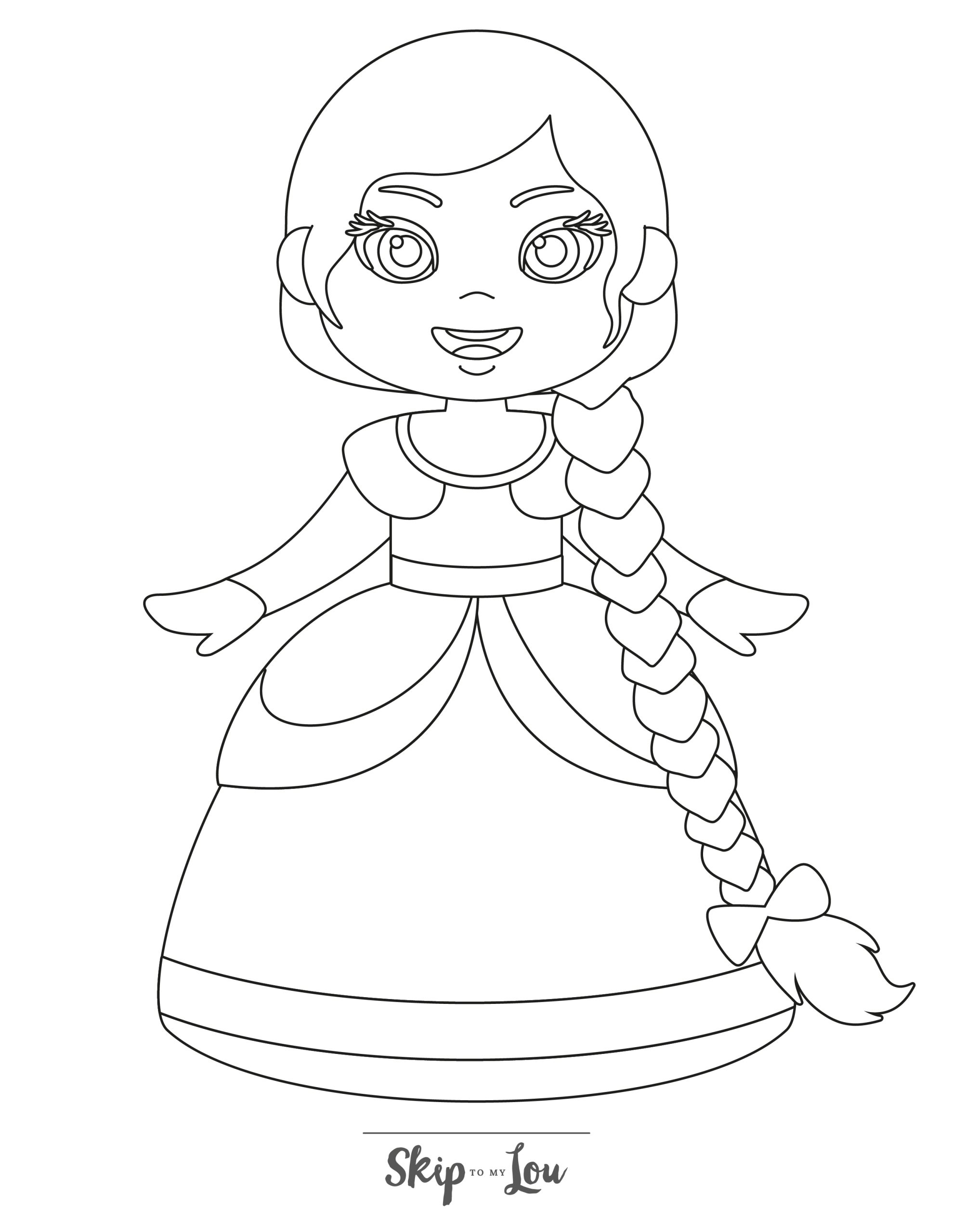 Rapunzel Coloring Page 4 - A cute line drawing of Rapunzel in her dress