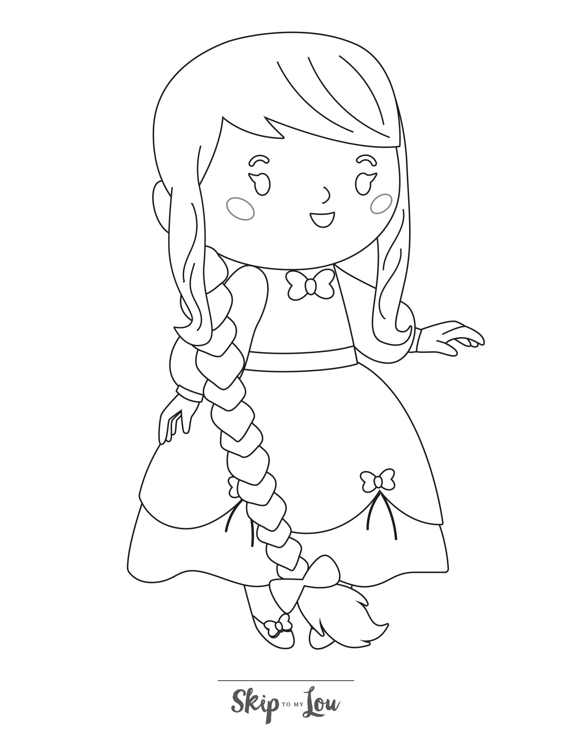 Rapunzel Coloring Page 6 - Line drawing of a little Rapunzel