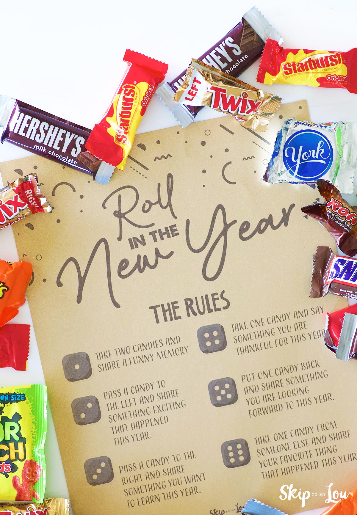 free printable roll the dice game with small candies sprinkled around the edge of the game card