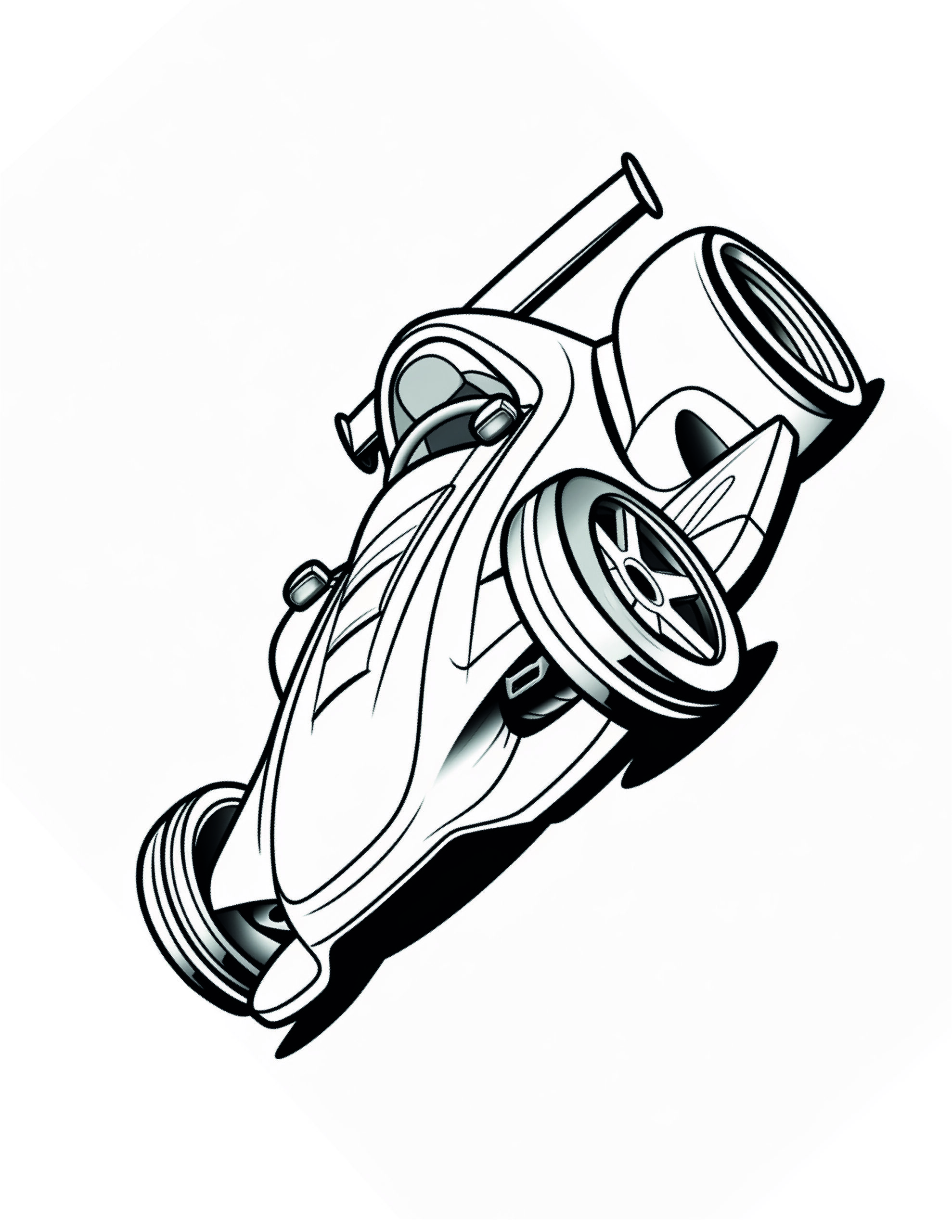 Race Car Coloring Page 9 - A line drawing of a formula one car with a unique design.