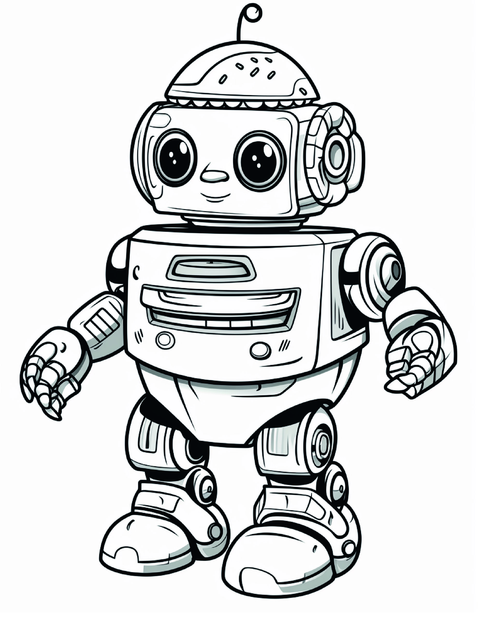 Robot Coloring Page 1 - A line drawing of a cute robot. 