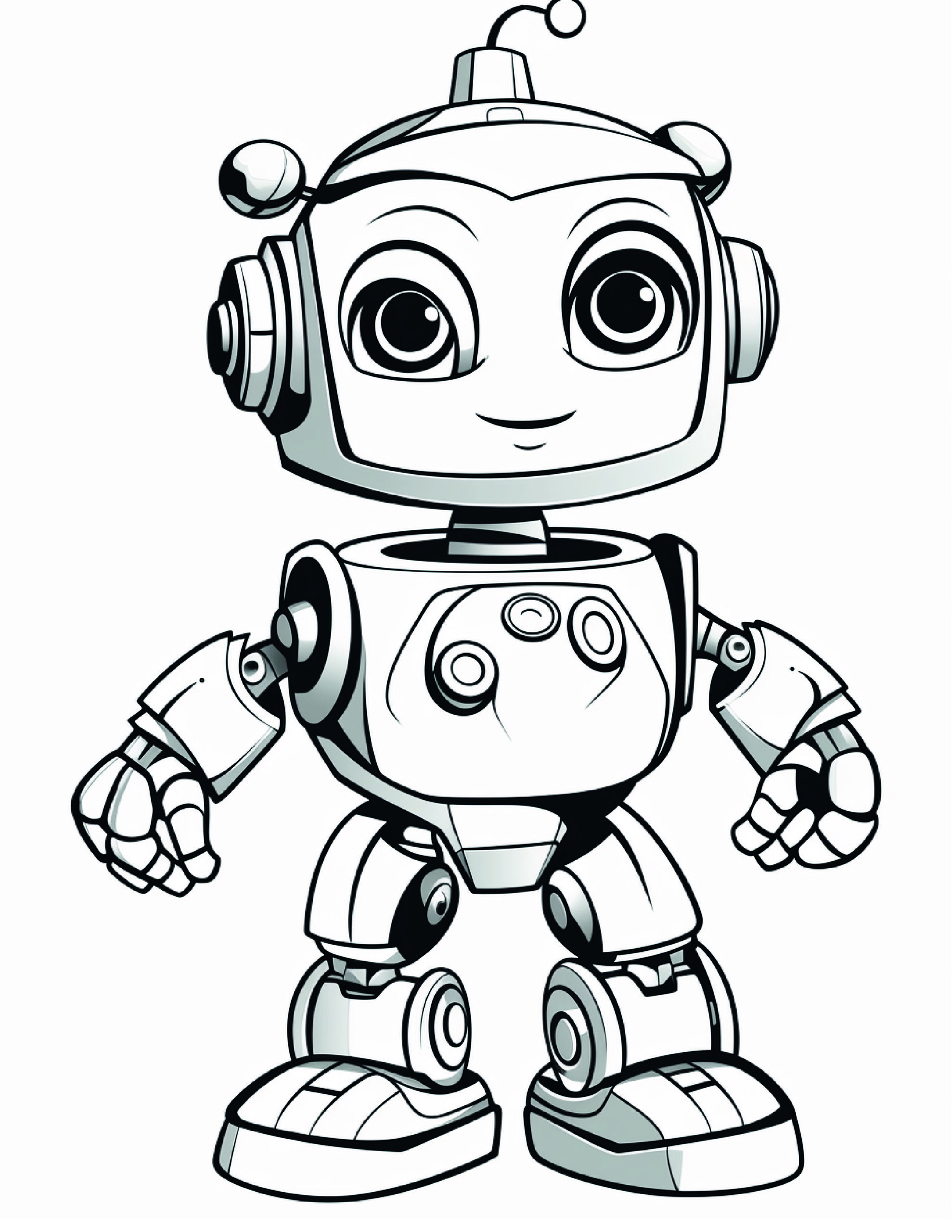 Robot Coloring Page 2 - A line drawing of a little robot. 