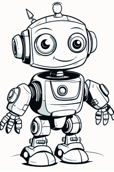 Skip to my Lou - Robot Coloring Pages - A line drawing of a smiling robot with big eyes.