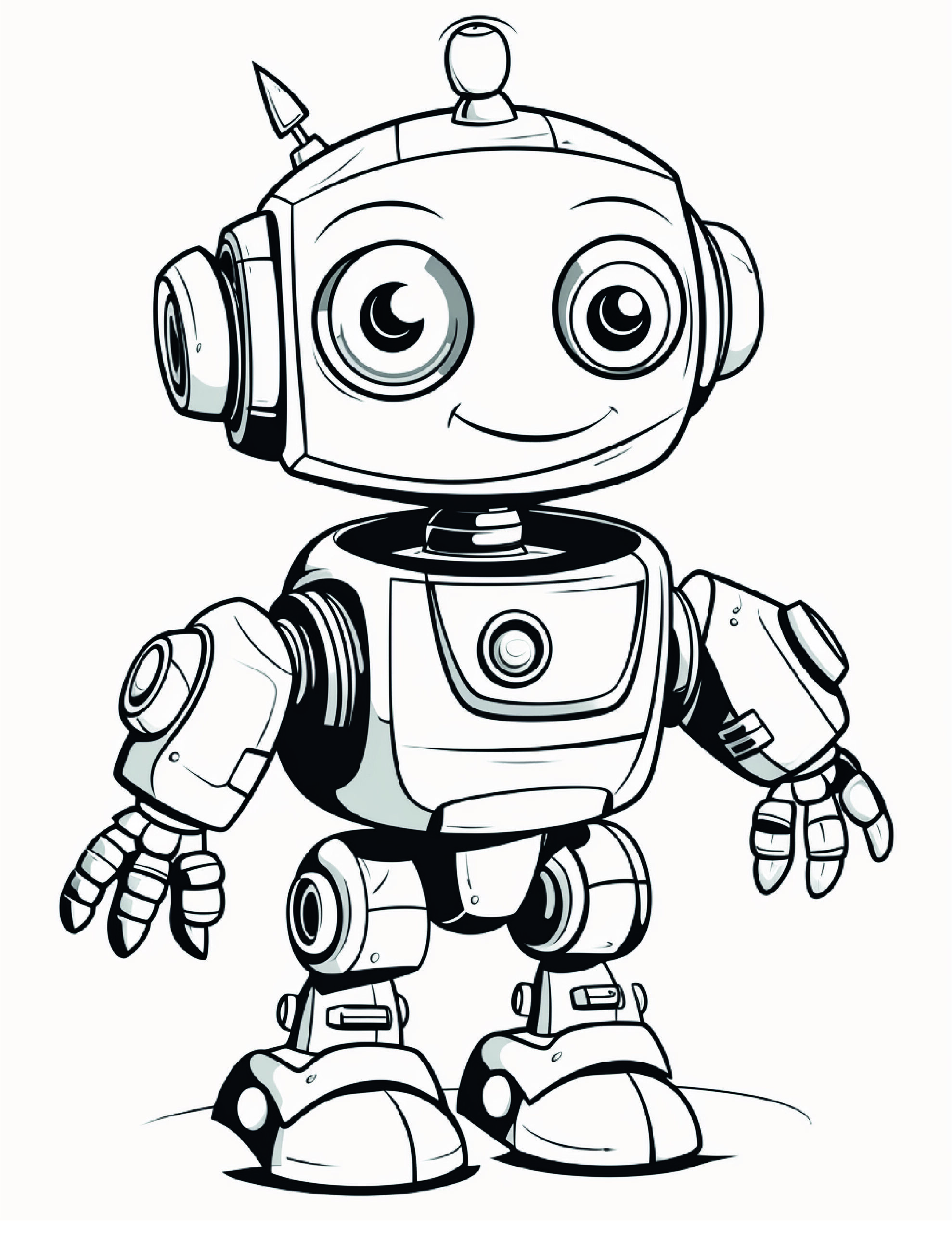 Skip to my Lou - Robot Coloring Pages - A line drawing of a smiling robot with big eyes.