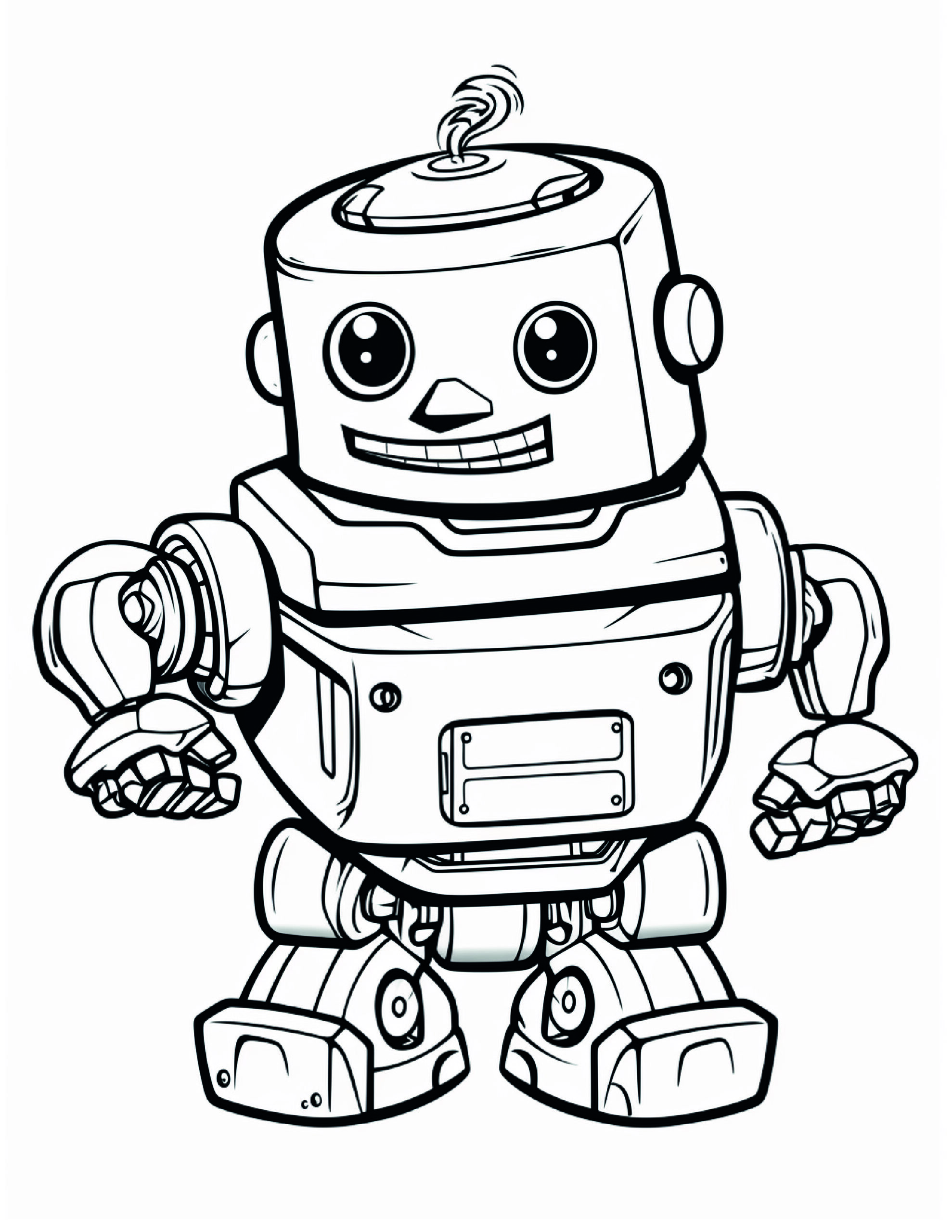 Robot Coloring Page 4 - A line drawing of a smart robot. 