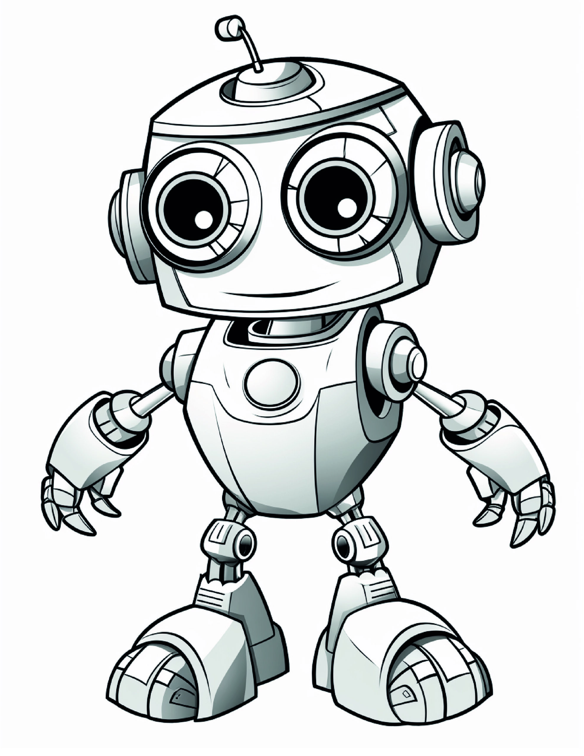 Robot Coloring Page 5 - A line drawing of a friendly robot. 