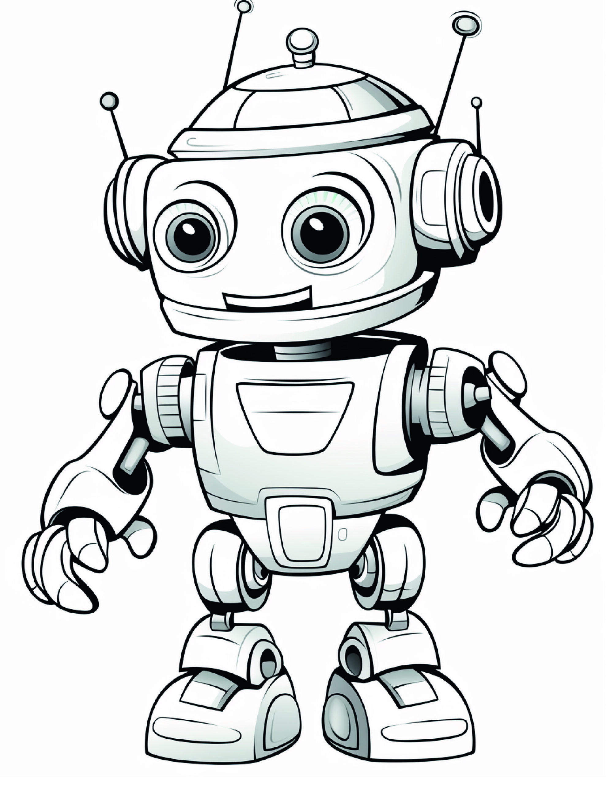 Robot Coloring Page 7 - A line drawing of a big robot. 