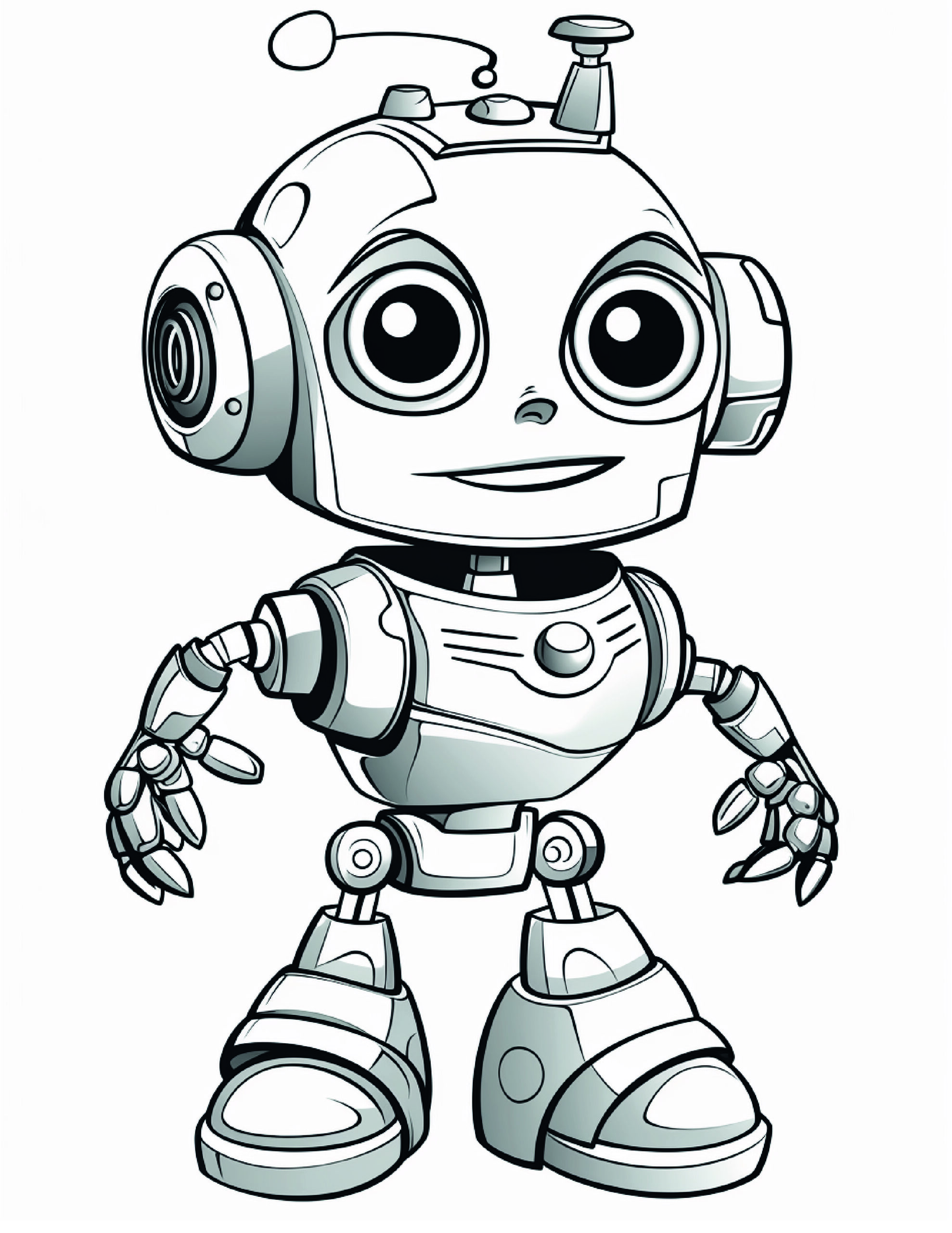 Robot Coloring Page 8 - A line drawing of a fun robot. 