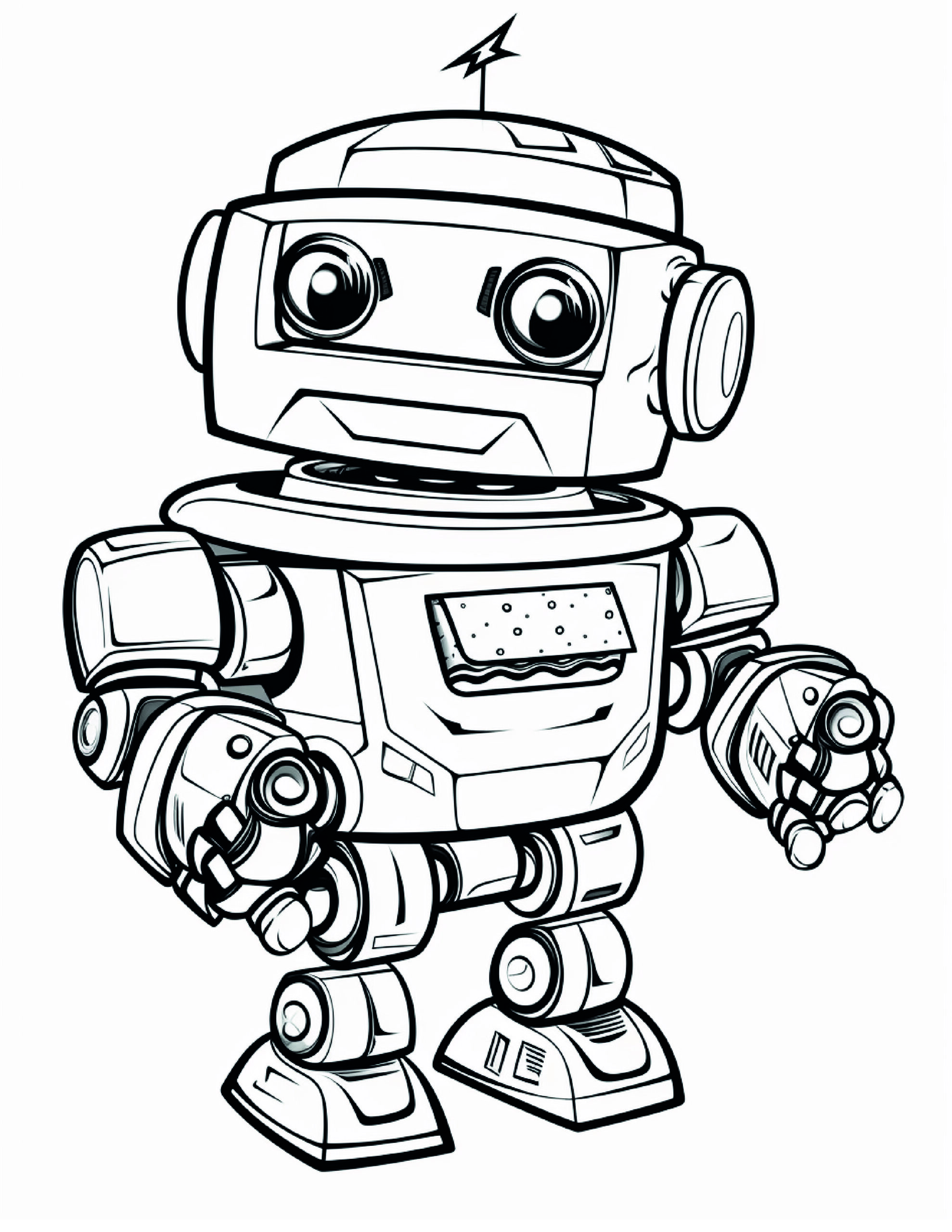 Robot Coloring Page 10 - A line drawing of an angry robot. 