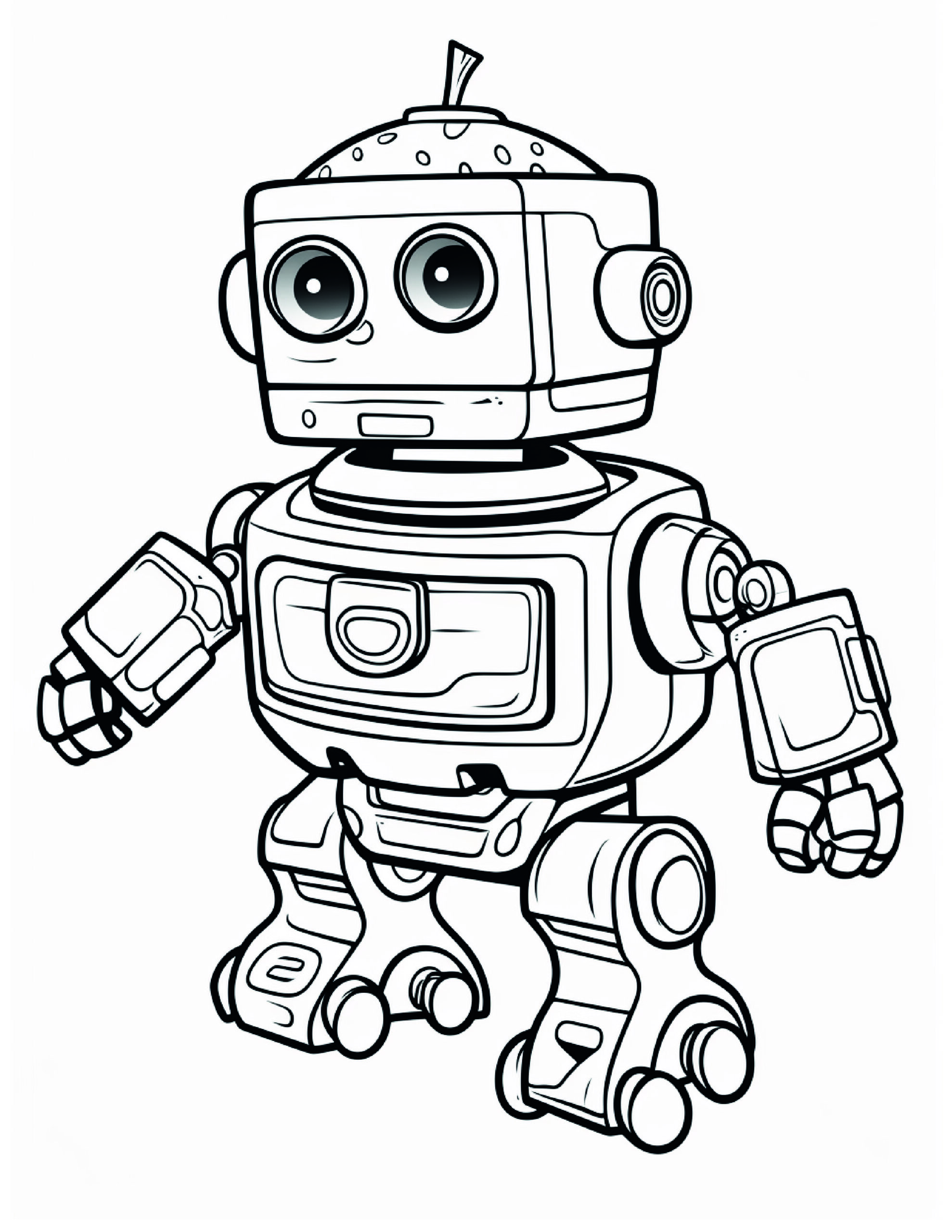 Robot Coloring Page 11 - A line drawing of a block robot. 