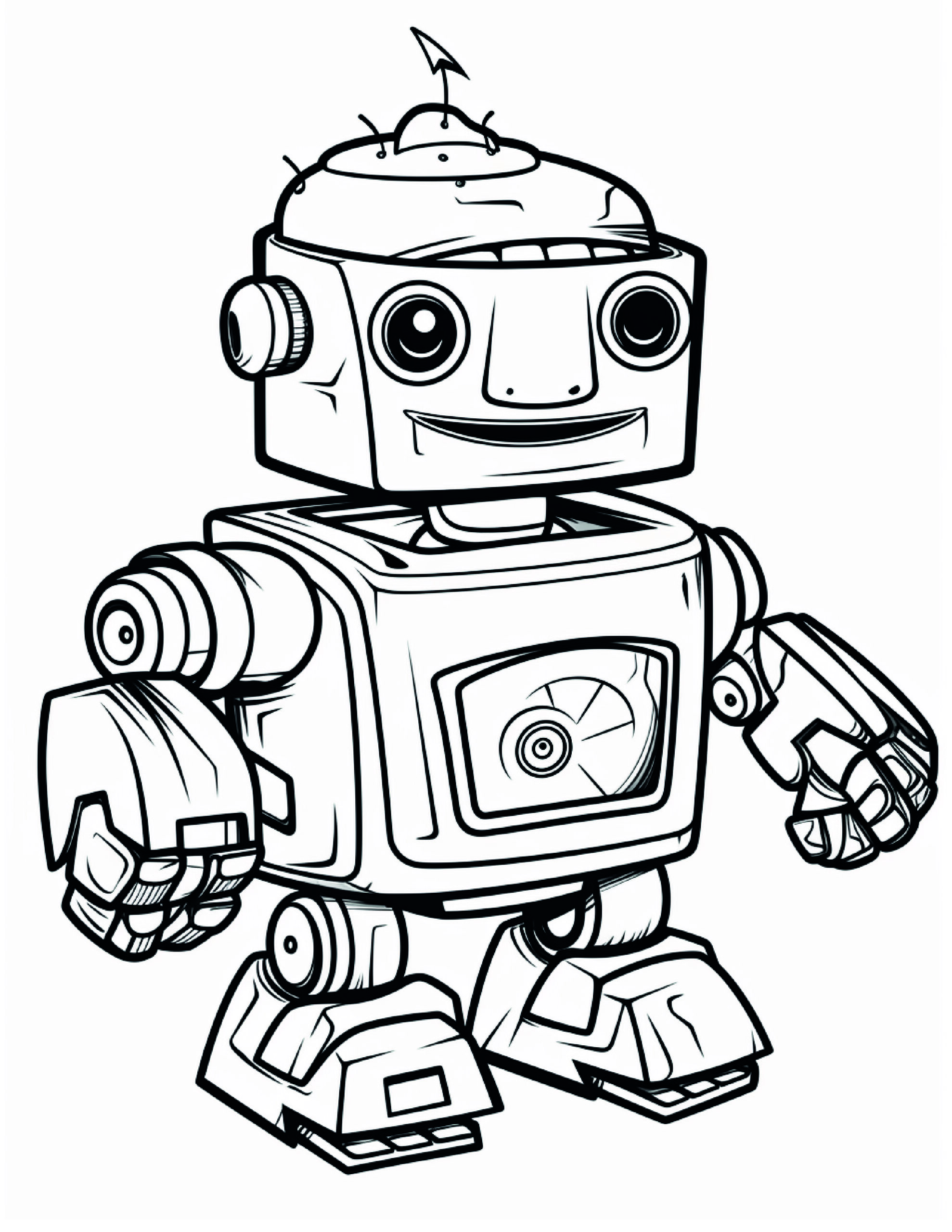 Robot Coloring Page 12 - A line drawing of a stupid robot. 