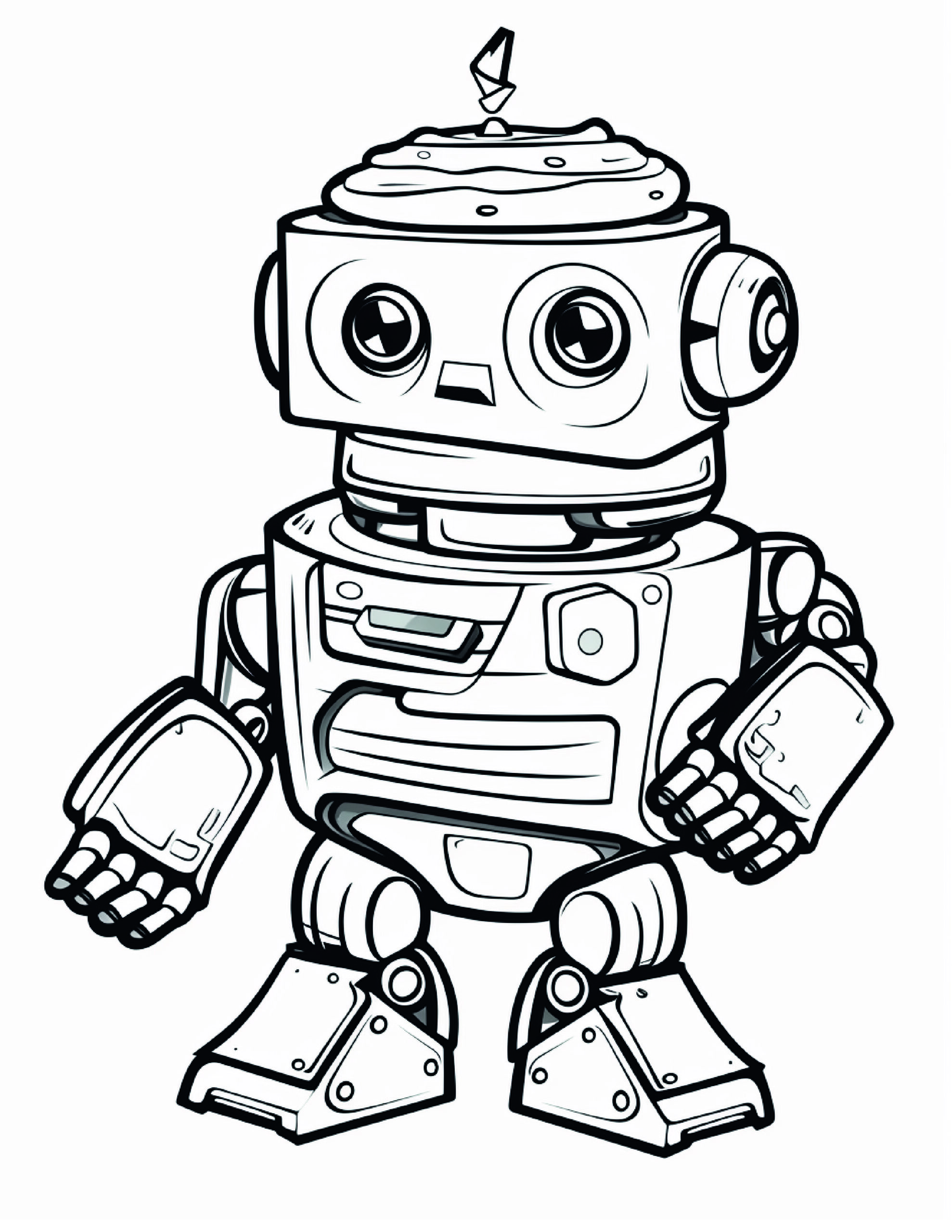 Robot Coloring Page 13 - A line drawing of a weird robot. 
