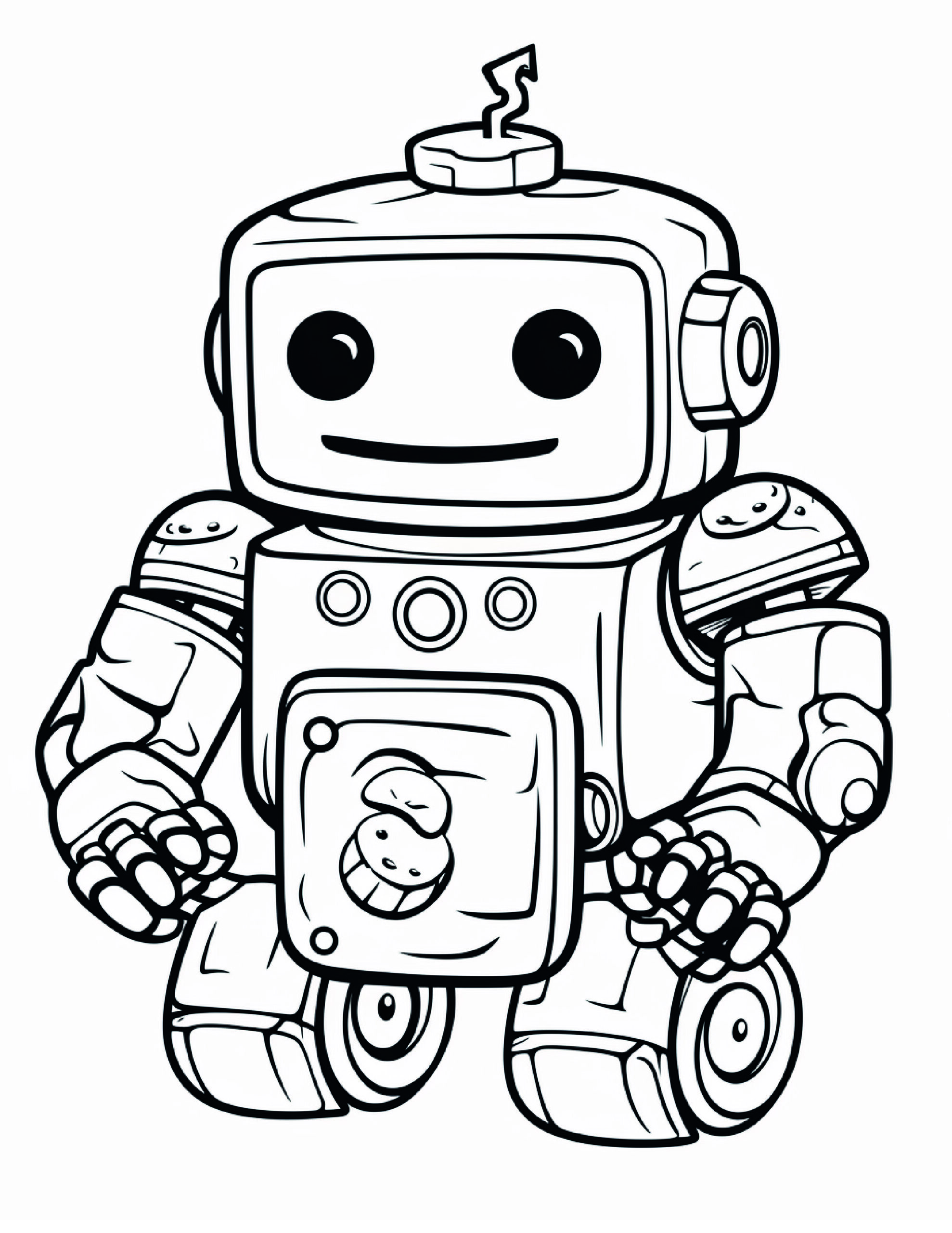 Robot Coloring Page 14 - A line drawing of a helpful robot. 