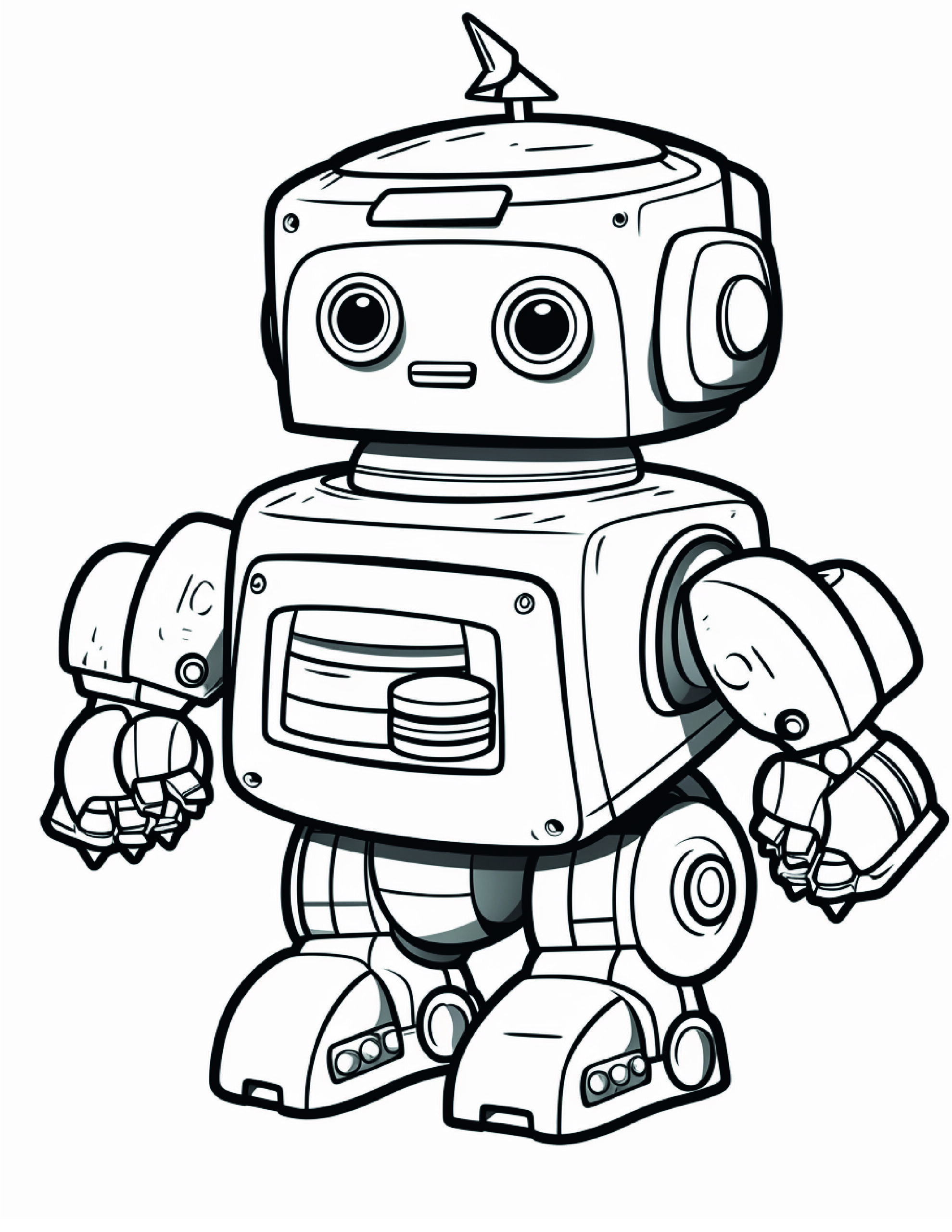 Robot Coloring Page 15 - A line drawing of a large robot. 