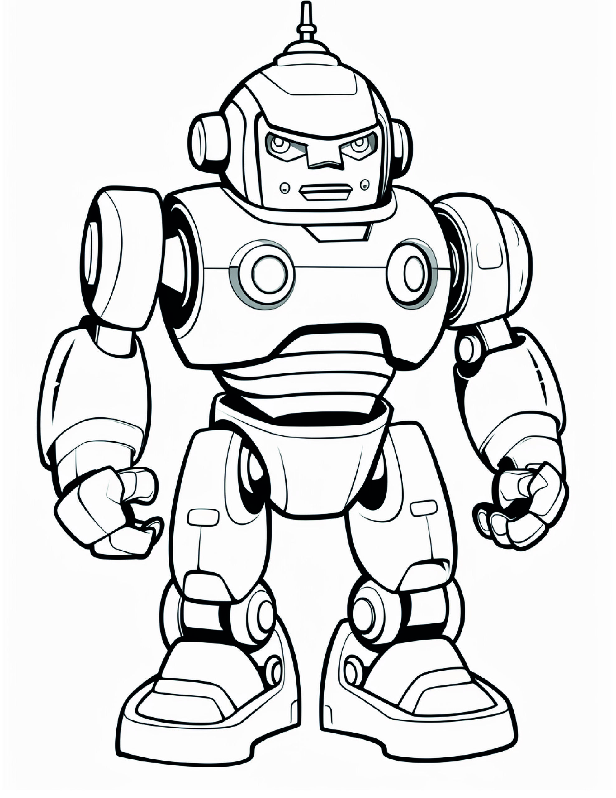 Robot Coloring Page 17 - A line drawing of a fighting robot. 