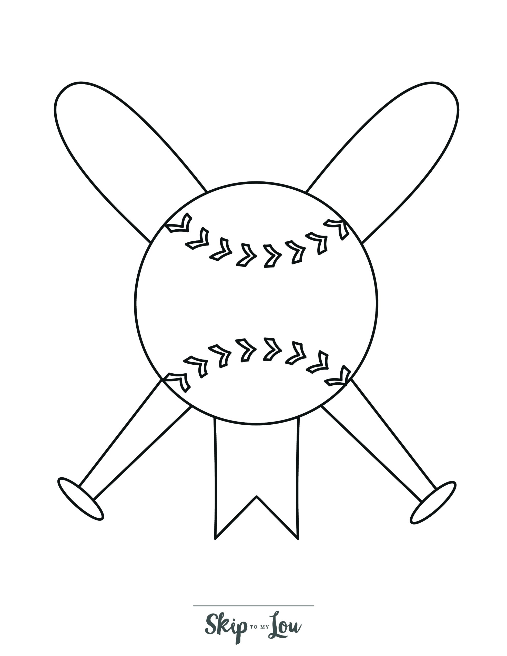 Baseball Coloring Page 5 - A line drawing of a baseball logo with a baseball in the center. Two crossed bats are behind. 