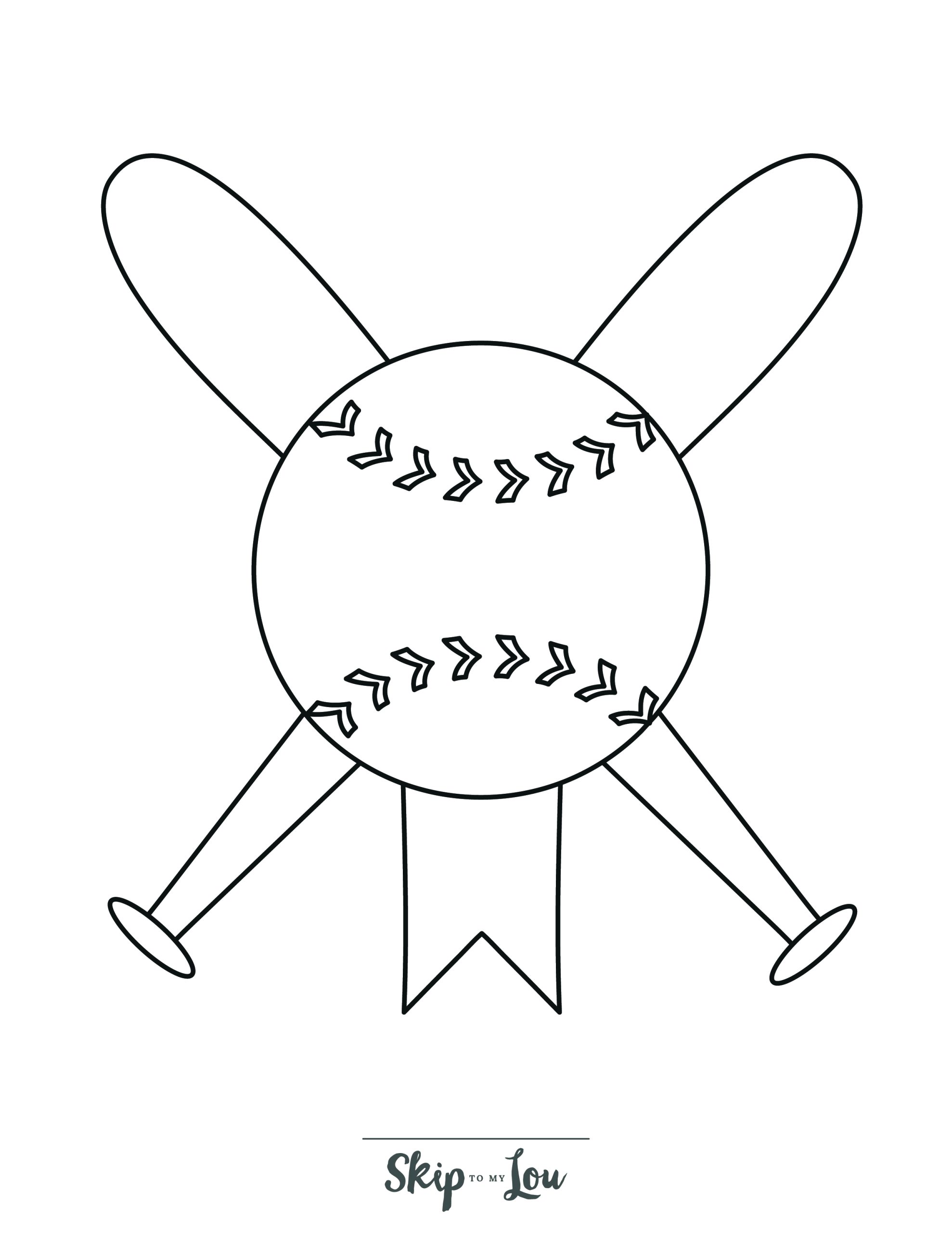 Baseball Coloring Page 5 - A line drawing of a baseball logo with a baseball in the center. Two crossed bats are behind.