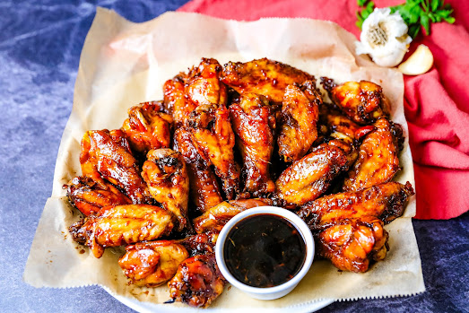 blue ribbon chicken wings on a platter

