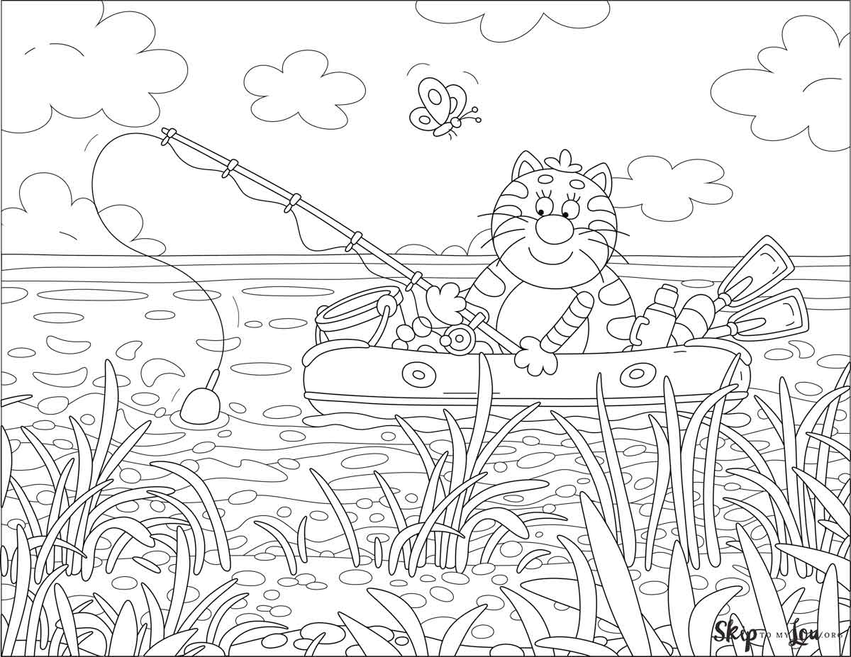 cartoon tiger fishing in boat