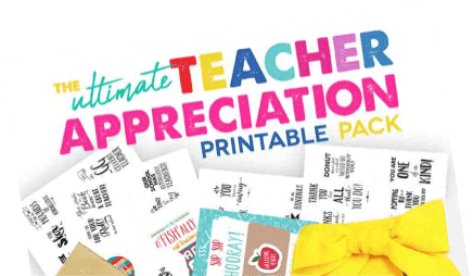 ultimate teacher appreciation printable pack ad photo showing many of the cute teacher tags