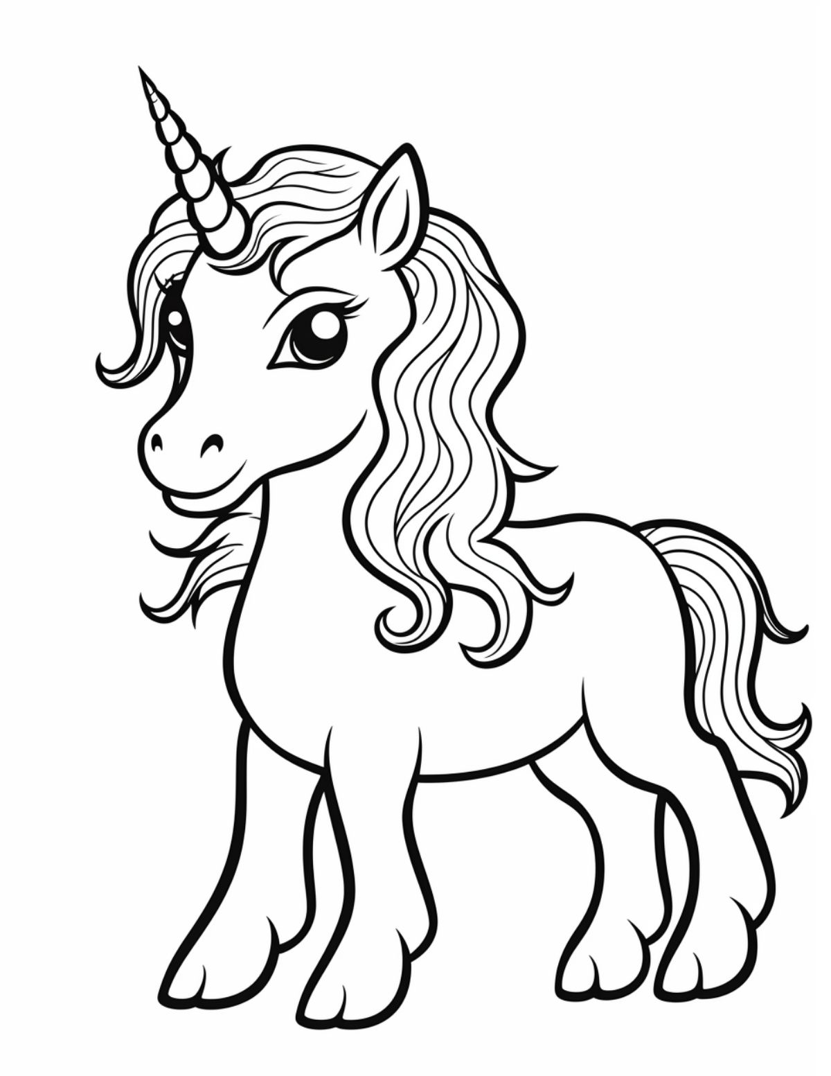 standing unicorn illustration simple with large eyes